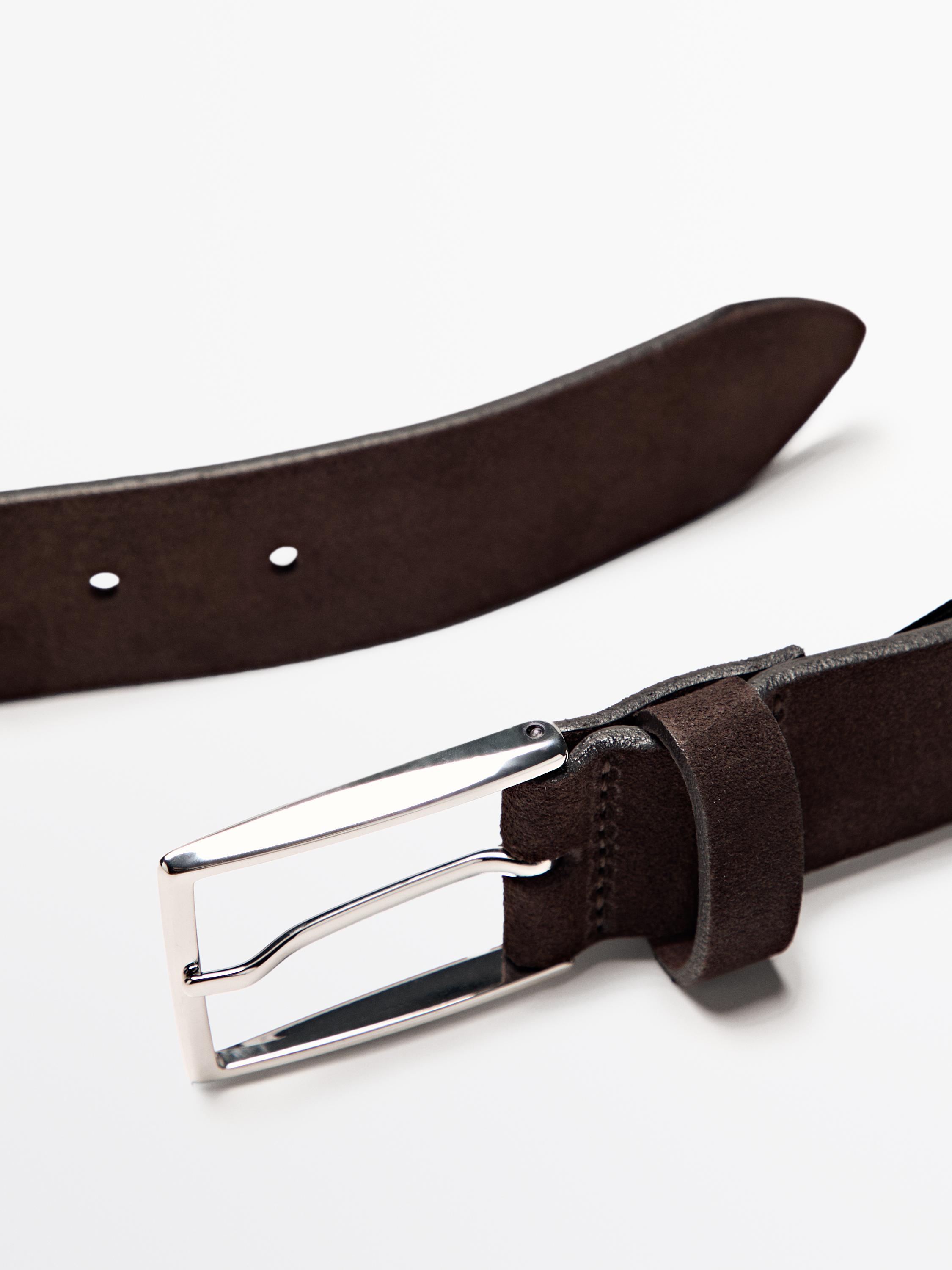 Plush nappa leather belt with nickel buckle — BROWN