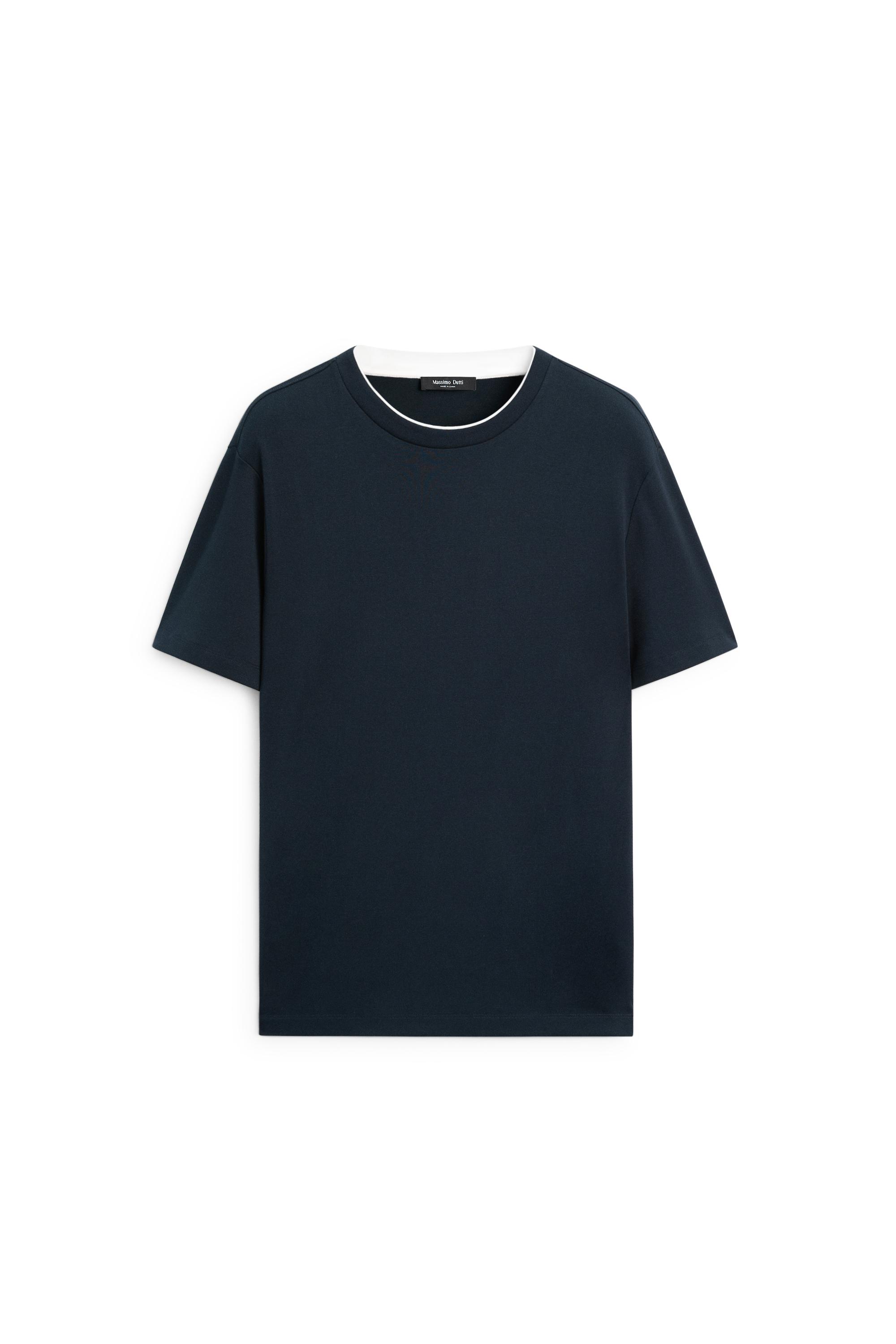 100% cotton layered collar T-shirt — NAVY BLUE