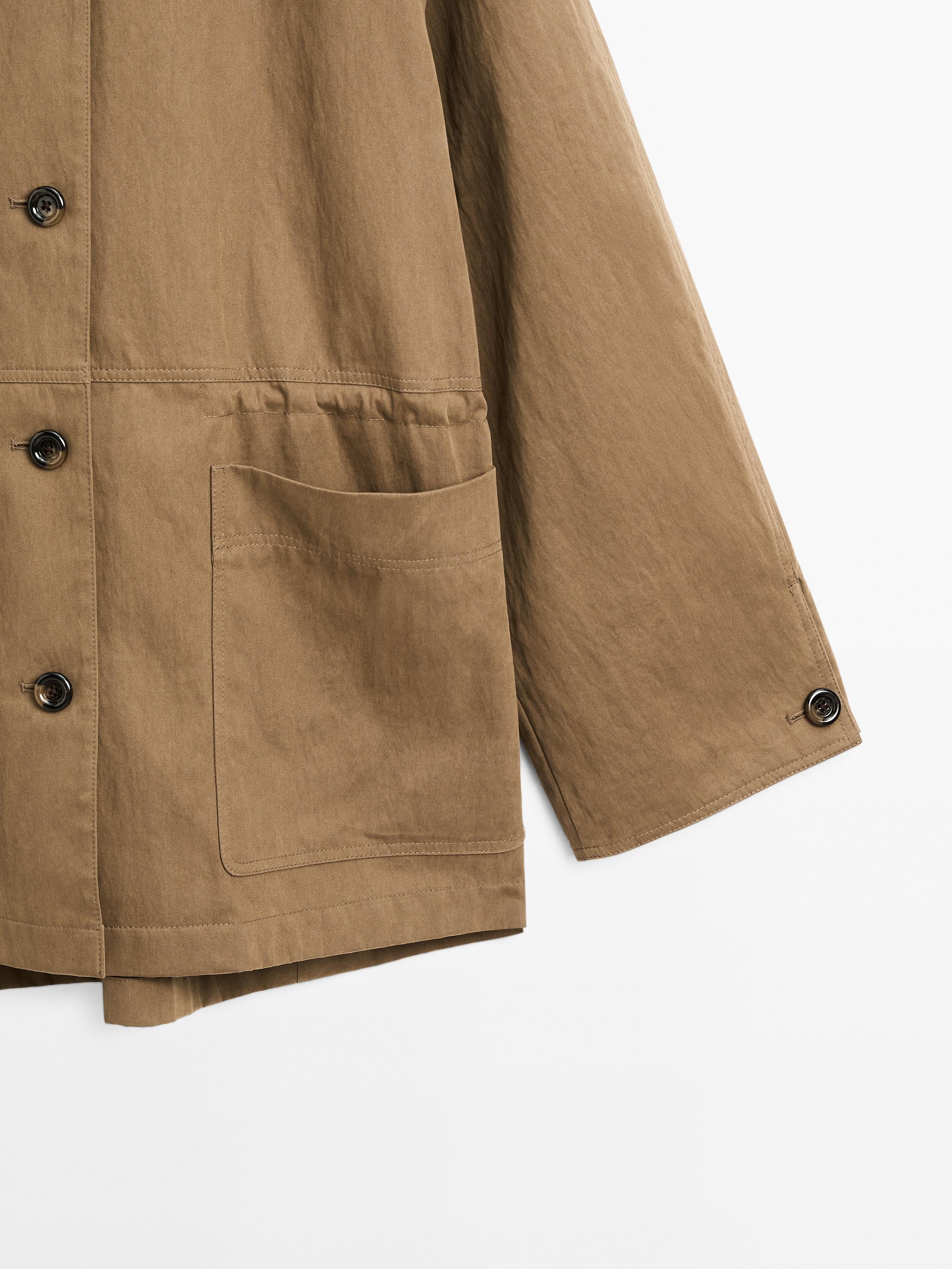 Cotton blend fitted-waist trench coat