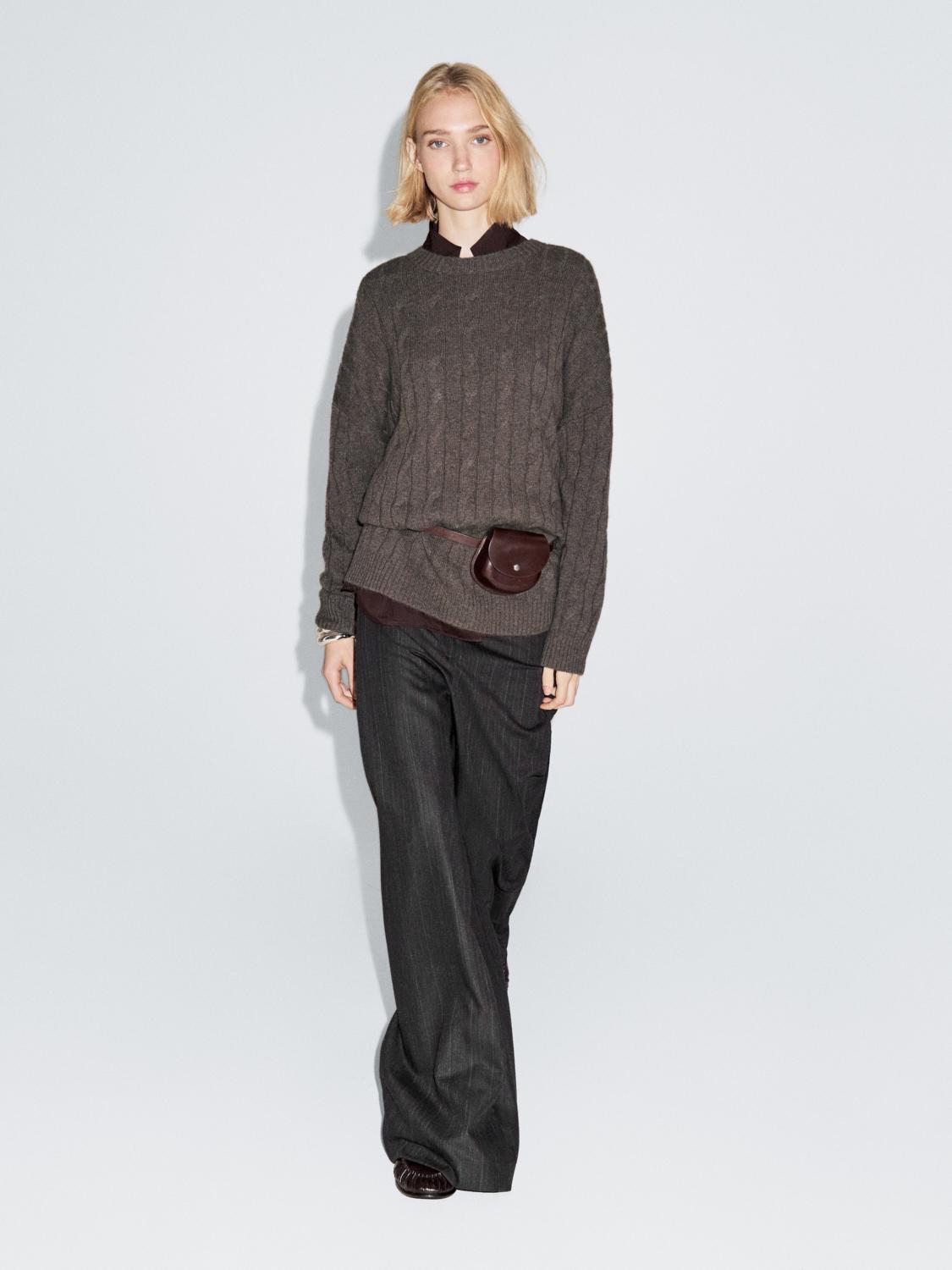 100% cashmere cable-knit sweater — ANTHRACITE GREY
