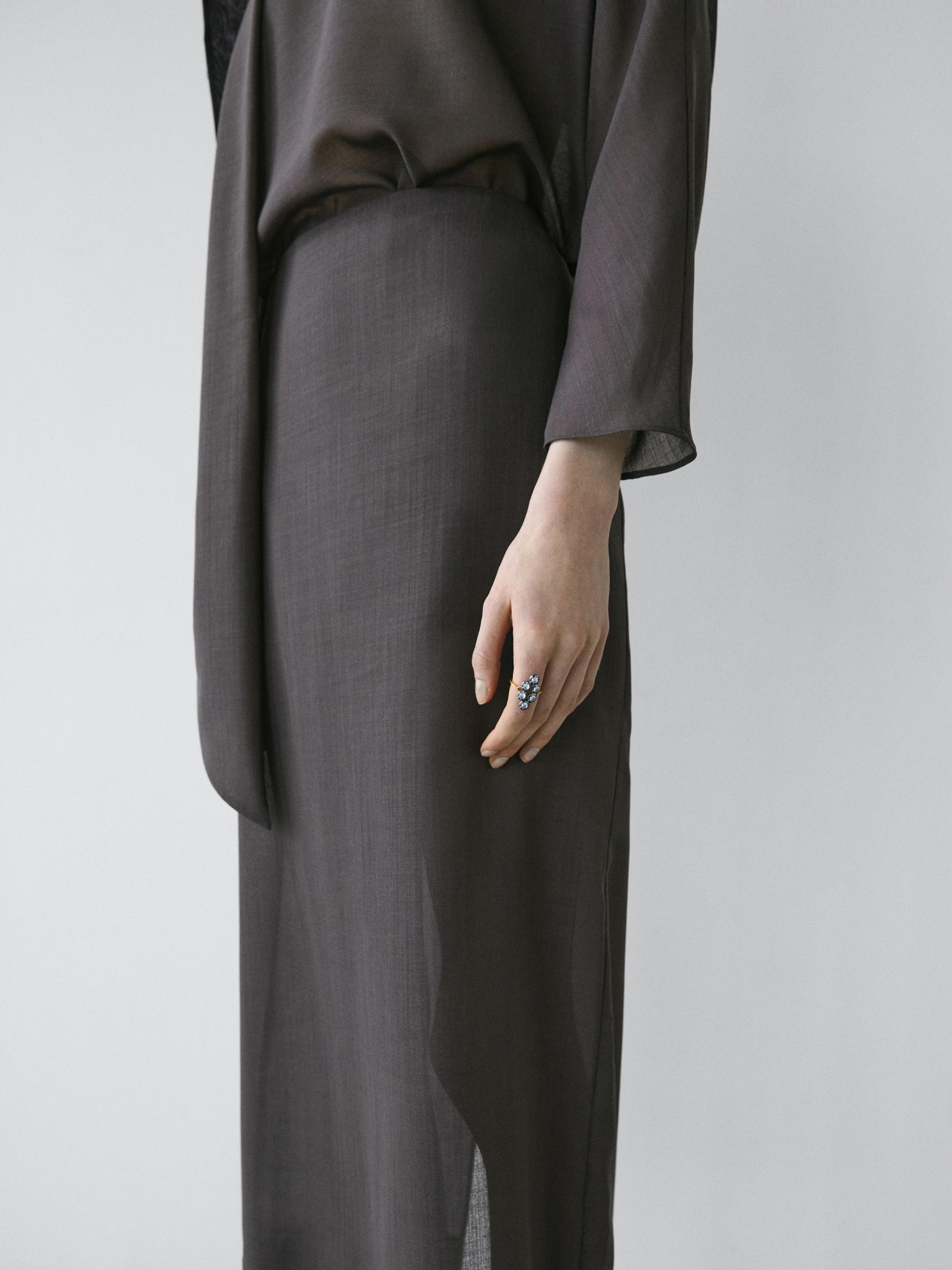 Straight midi skirt with sheer detail - STUDIO — GREY