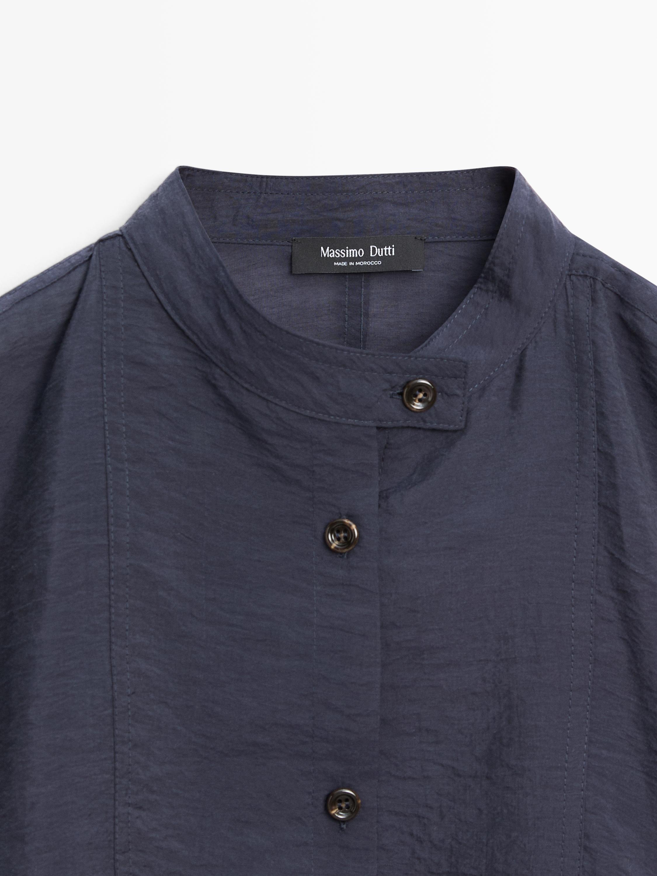 Stand collar bomber jacket with button details — MEDIUM BLUE