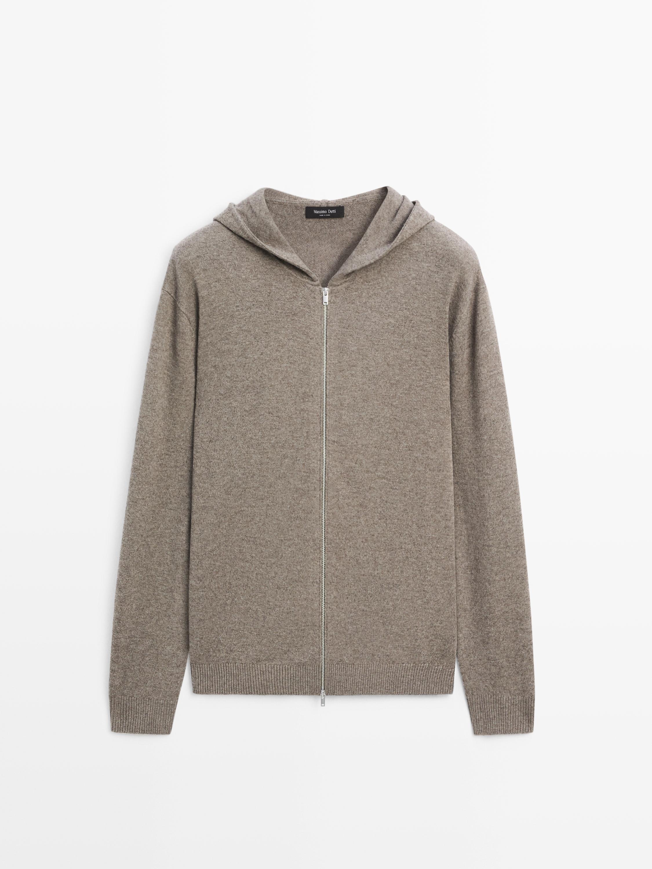 Wool blend knit cardigan with hood