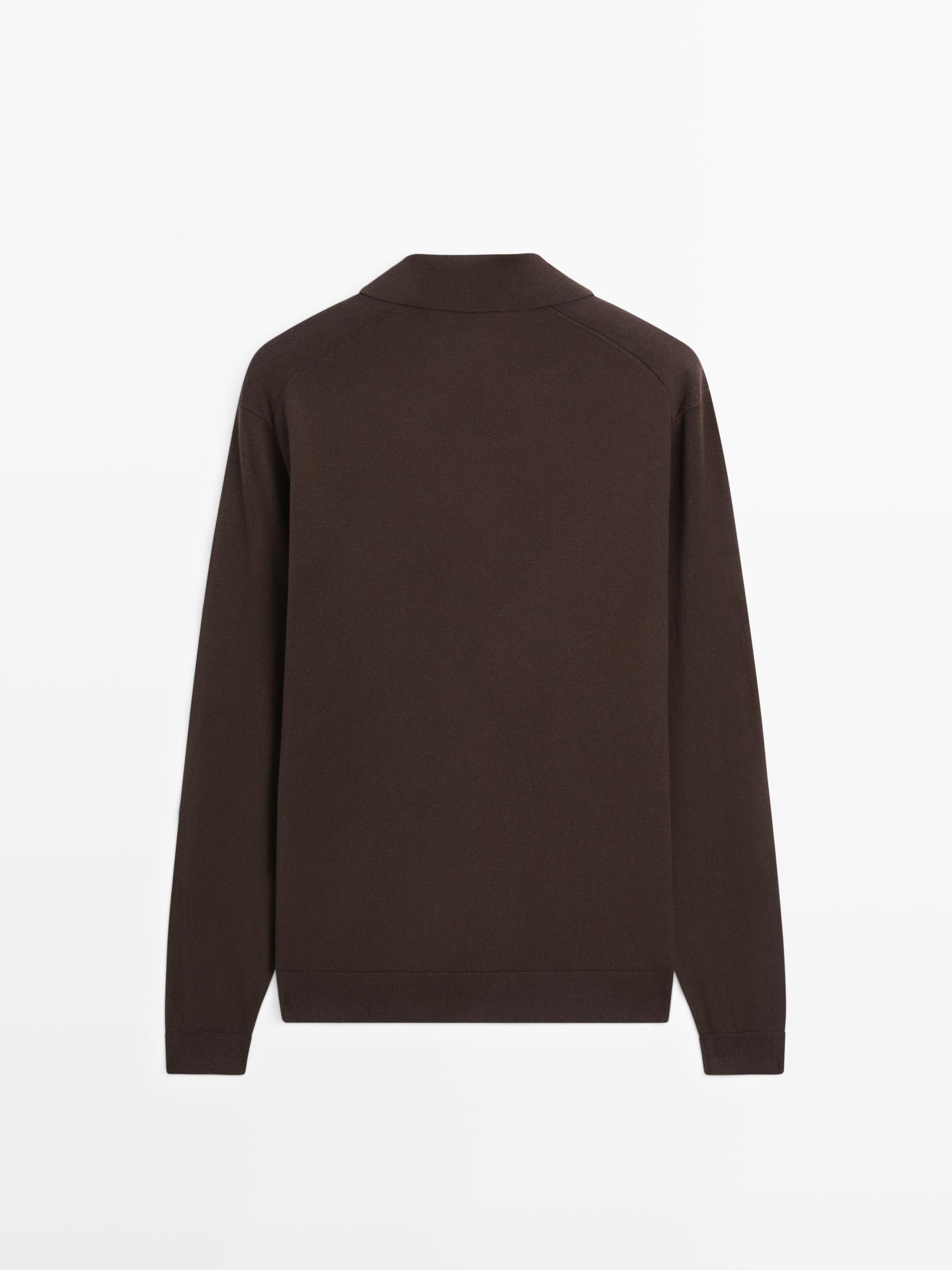 Cotton knit polo sweater — BROWN MARL
