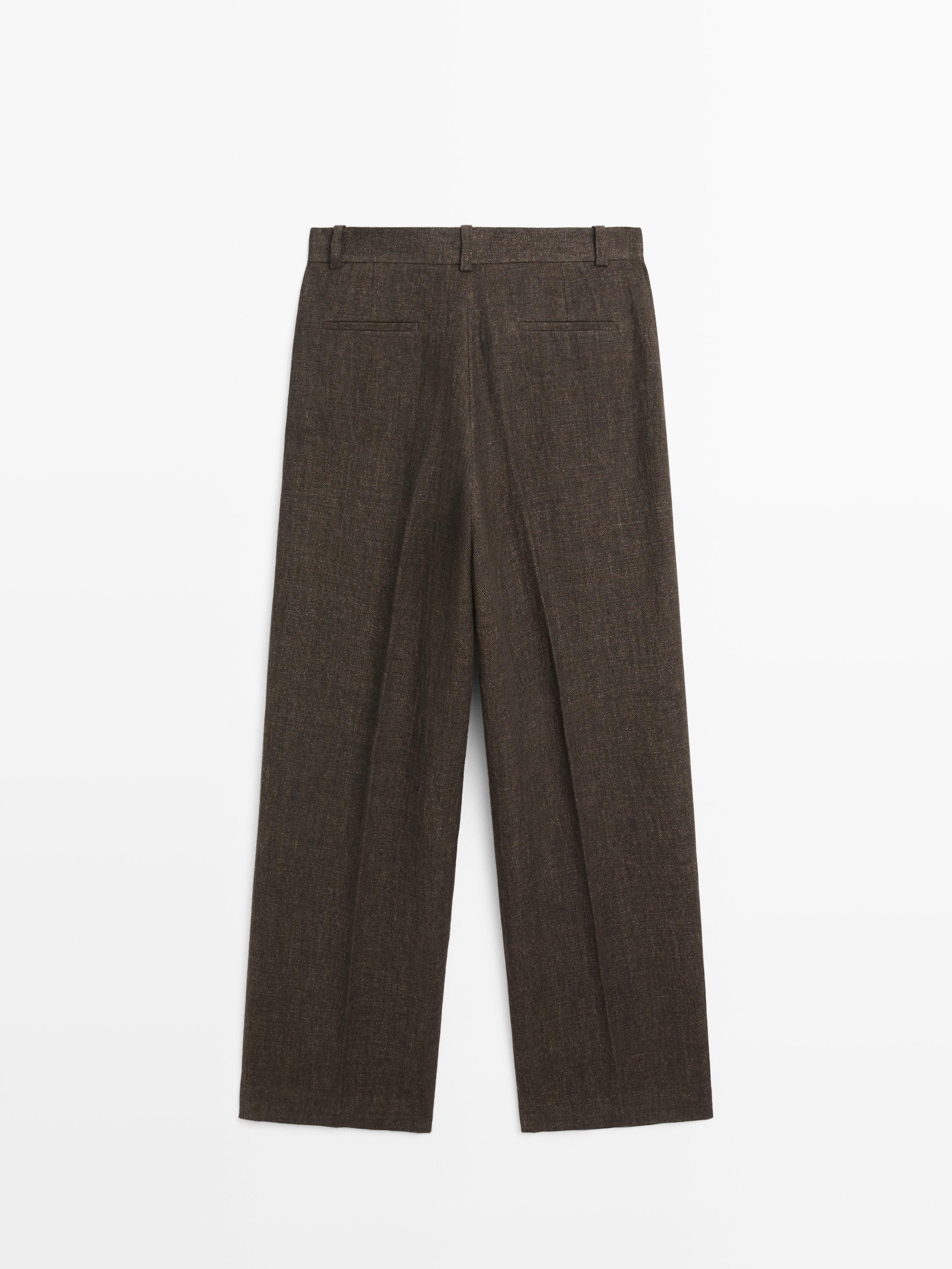 Total look melange linen darted trousers — MOLE BROWN