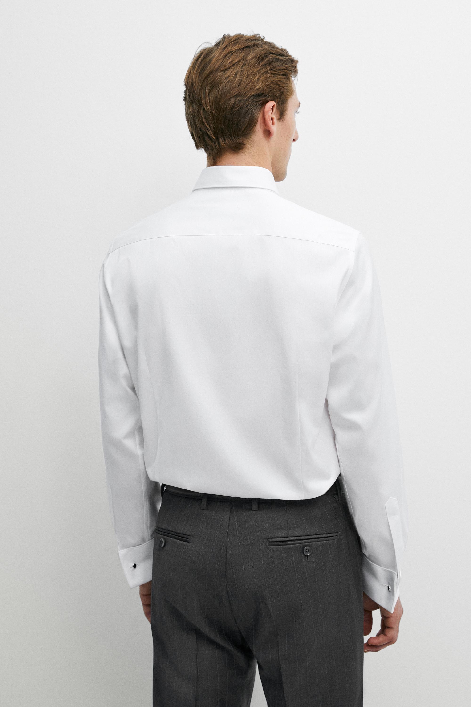 Slim fit cotton shirt with double cuffs — WHITE