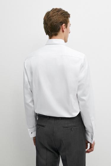 Slim fit cotton shirt with double cuffs — WHITE 5