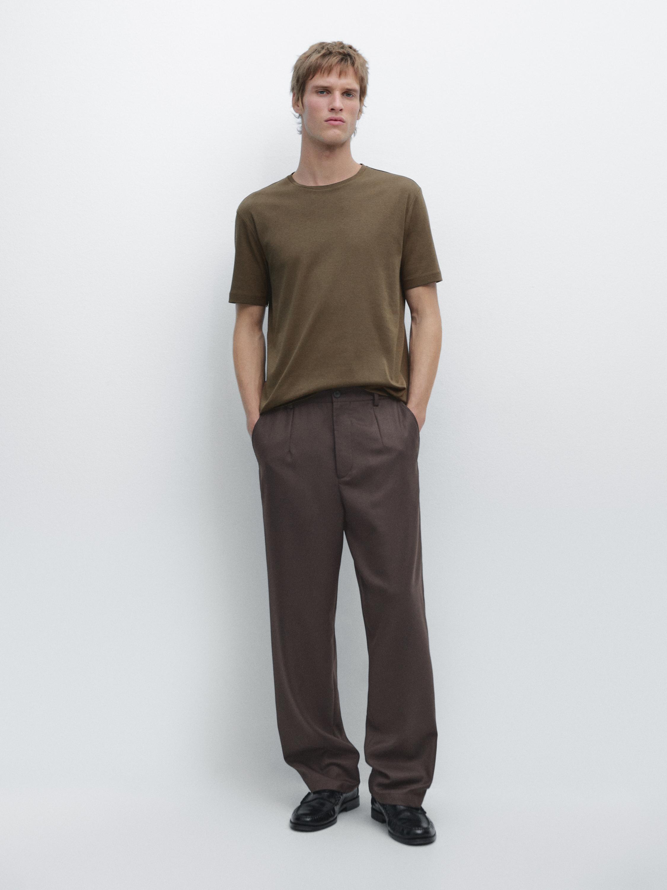 Short sleeve cotton blend T-shirt — MEDIUM KHAKI