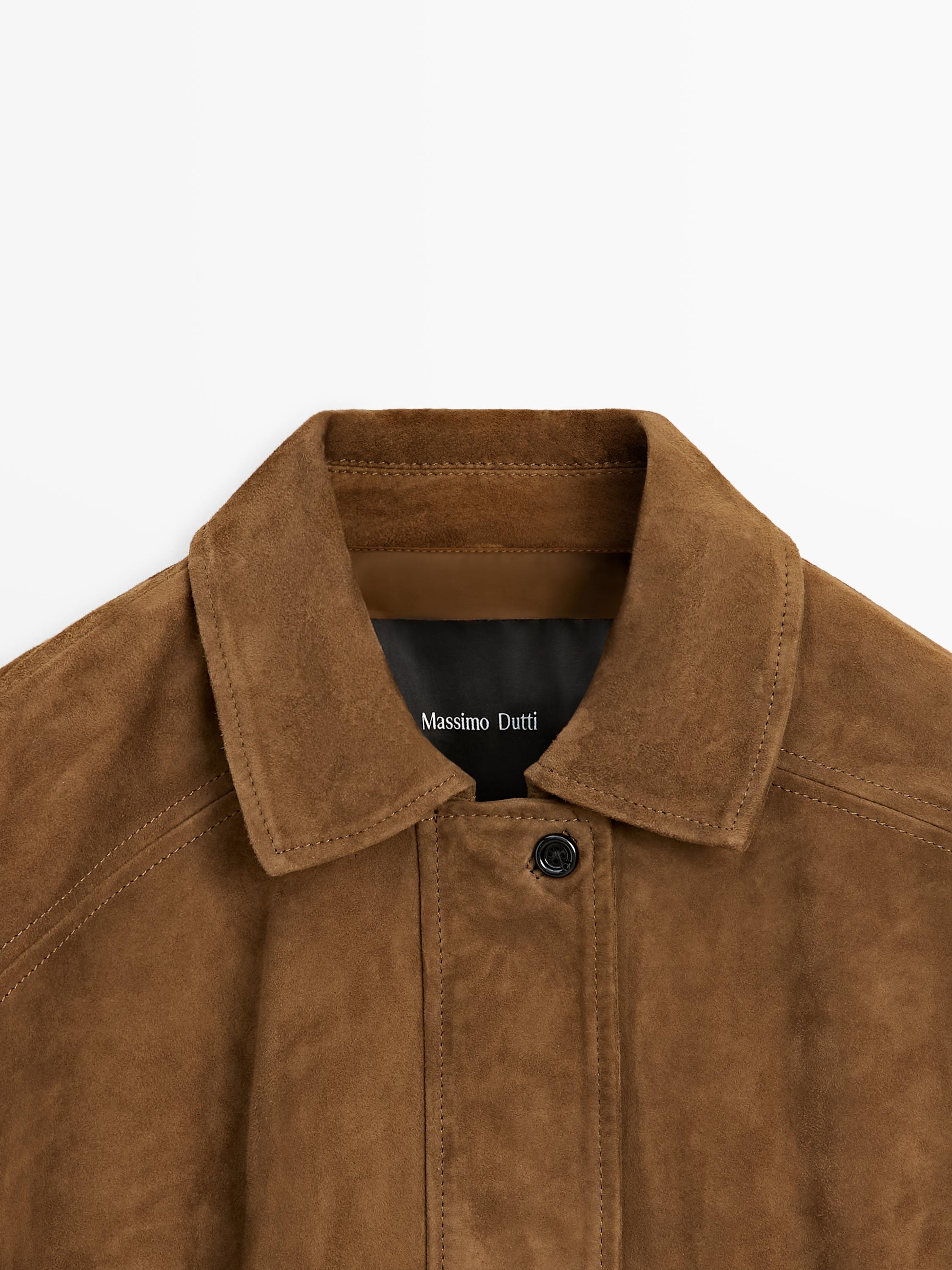 Short suede leather bomber jacket — BROWN