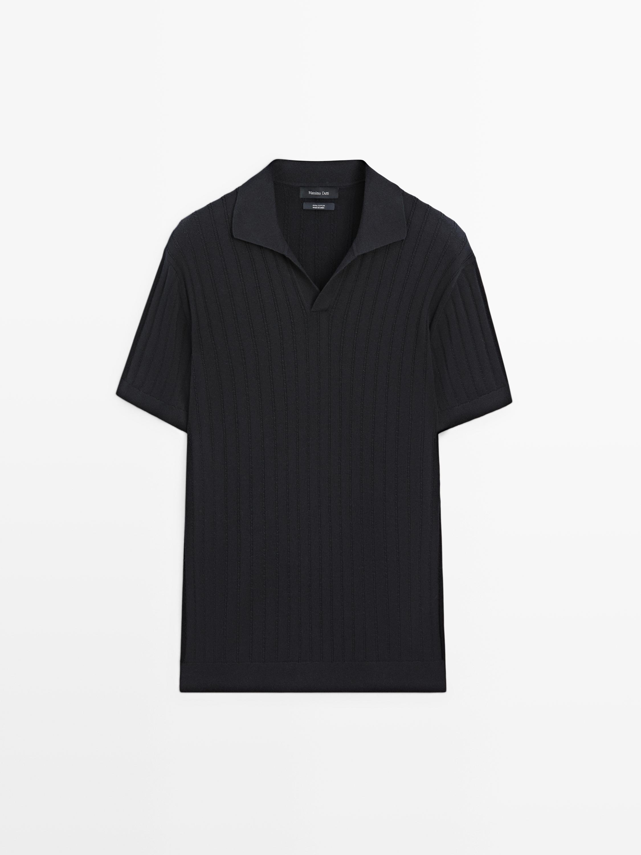 Cable-knit polo sweater — NAVY BLUE