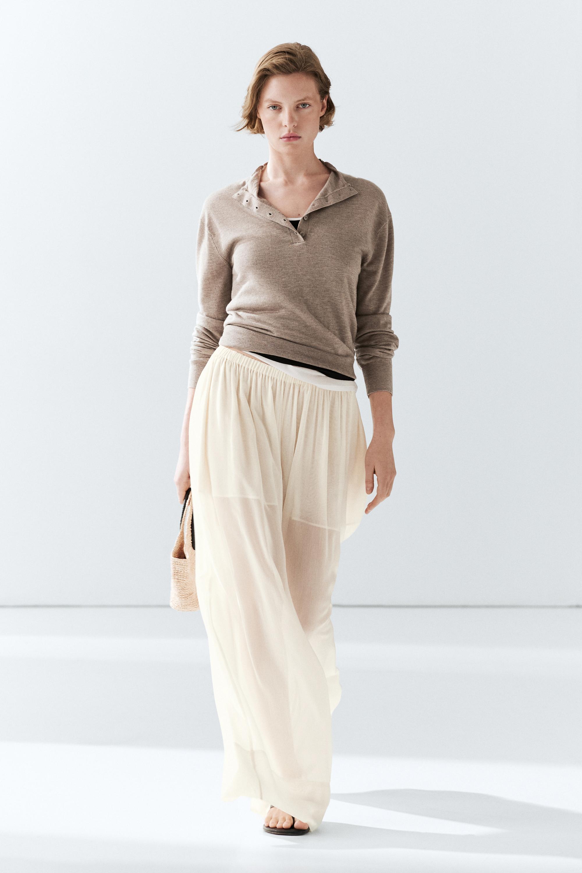 Buttoned mock turtleneck knit sweater — MEDIUM ECRU