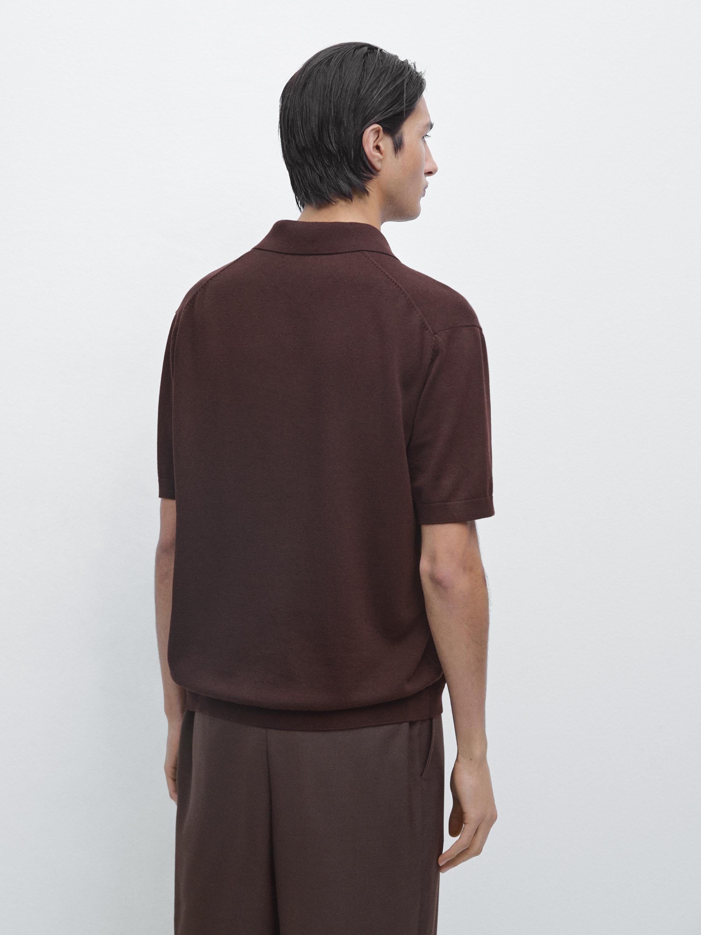 Cotton blend knit polo sweater — BURGUNDY