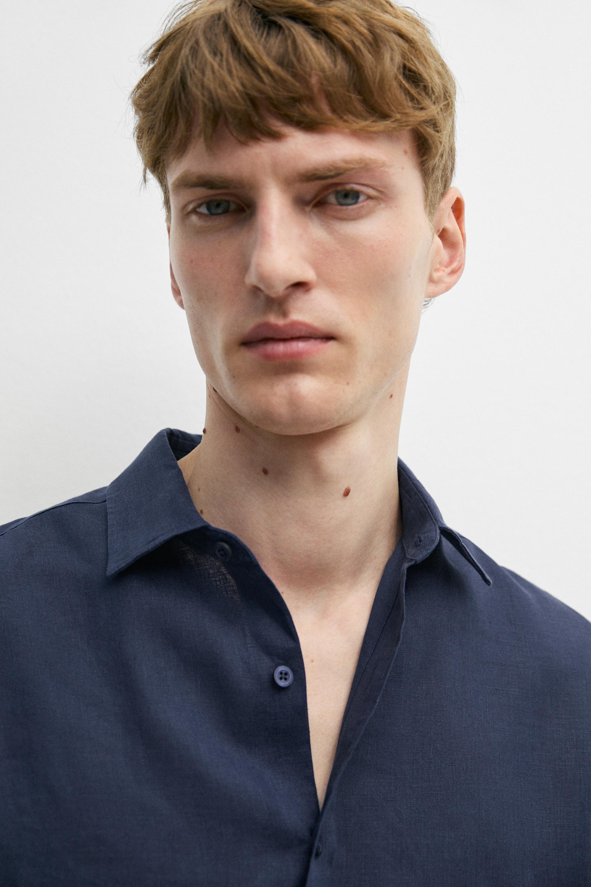 Slim fit 100% linen shirt — DEEP BLUE