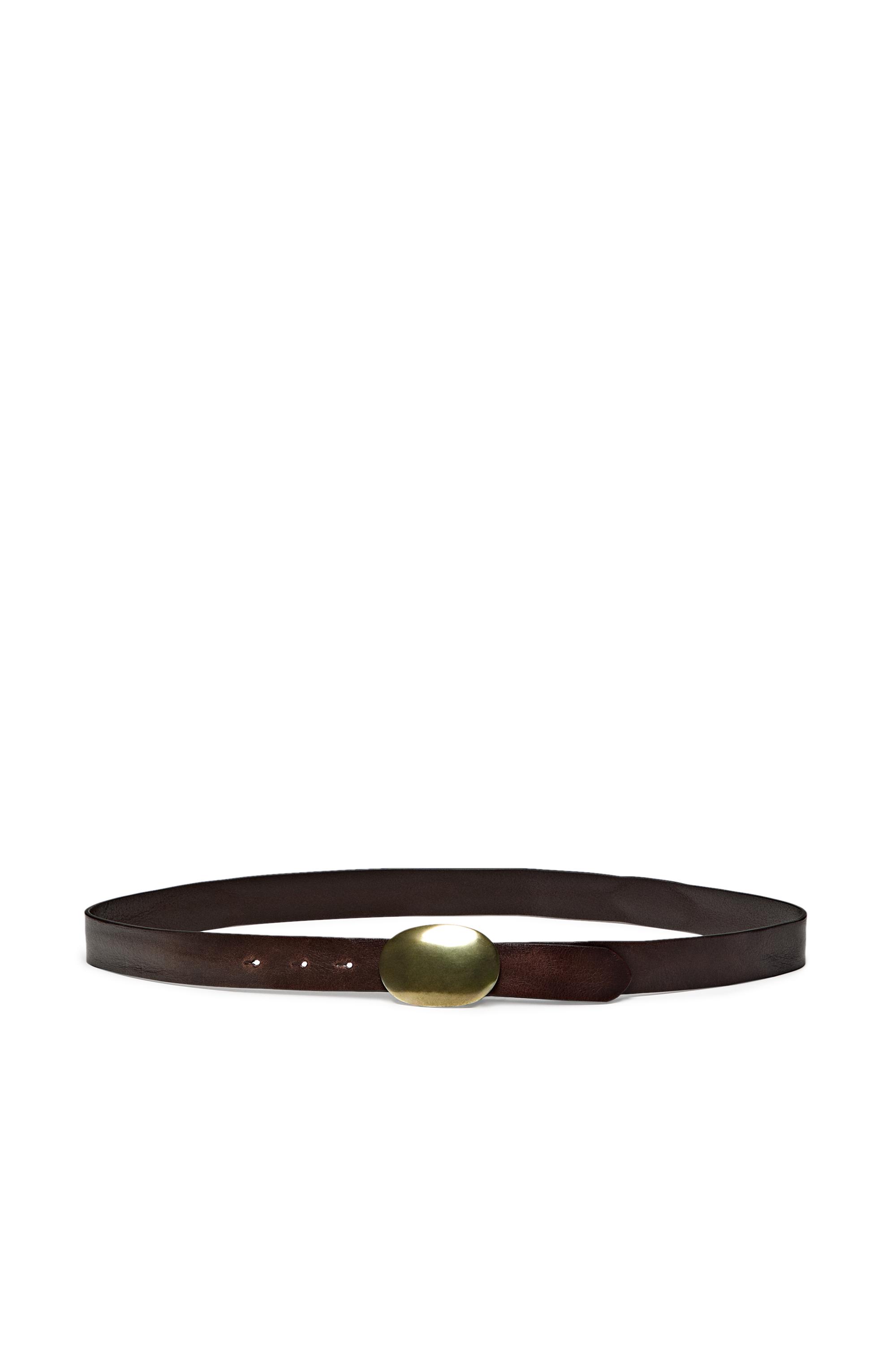 Nappa leather belt with metal plate buckle — BROWN