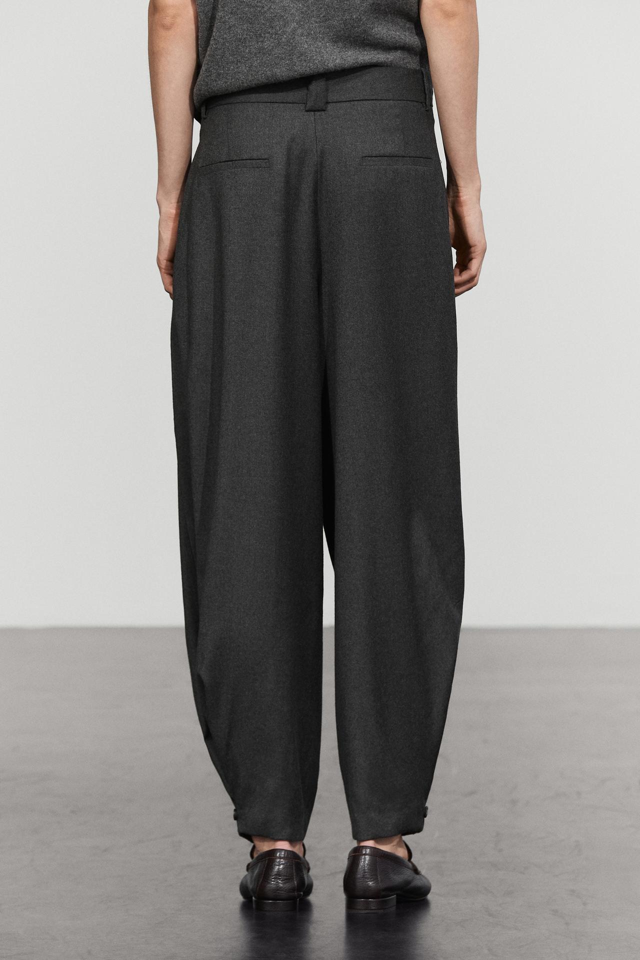 Pleated flannel pants with hem detail — DARK GREY