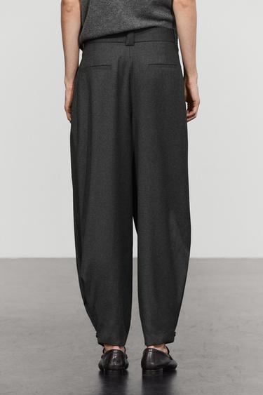 Pleated flannel pants with hem detail — DARK GREY 5