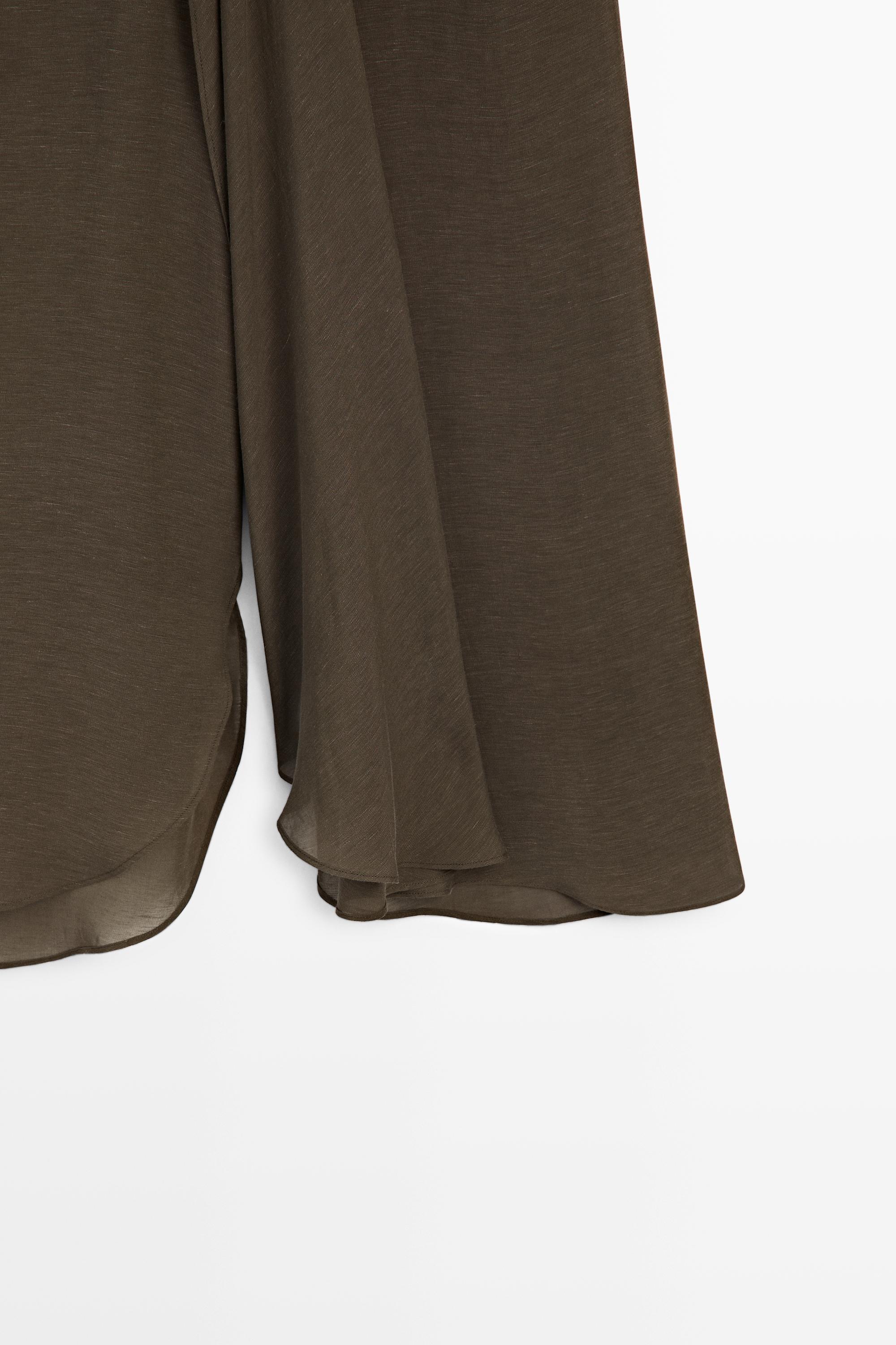Semi-sheer linen blend skort — BROWN