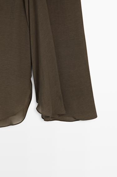 Semi-sheer linen blend skort — BROWN 7