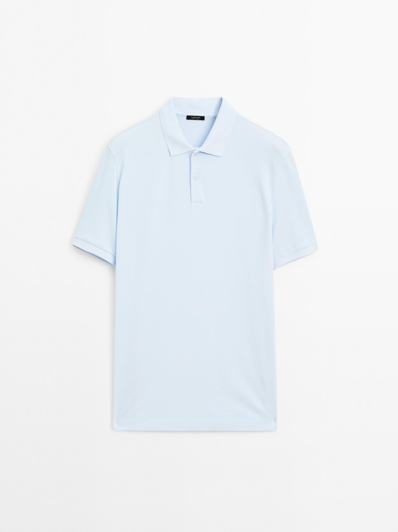 Massimo Dutti - Herre - Poloshirt I Bomuldspiqué Med Mikrostruktur - Lys Blå - M