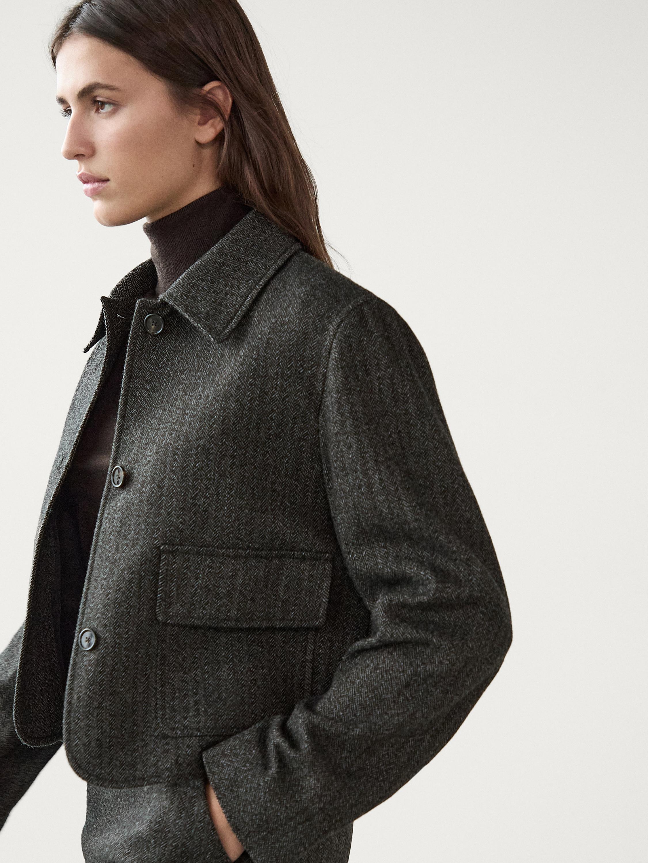 Cropped jacket with herringbone detail