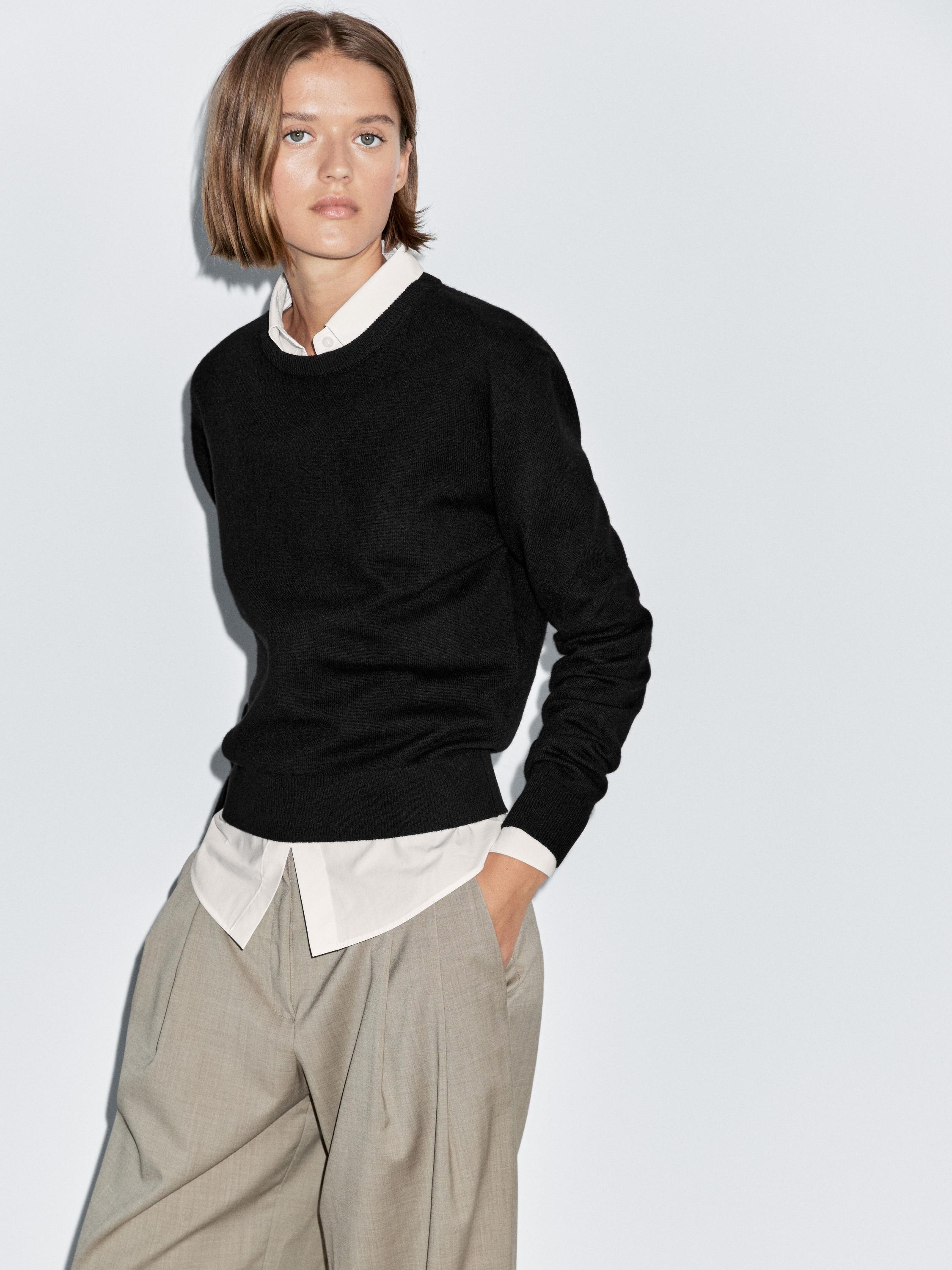 Wool blend crew neck knit sweater