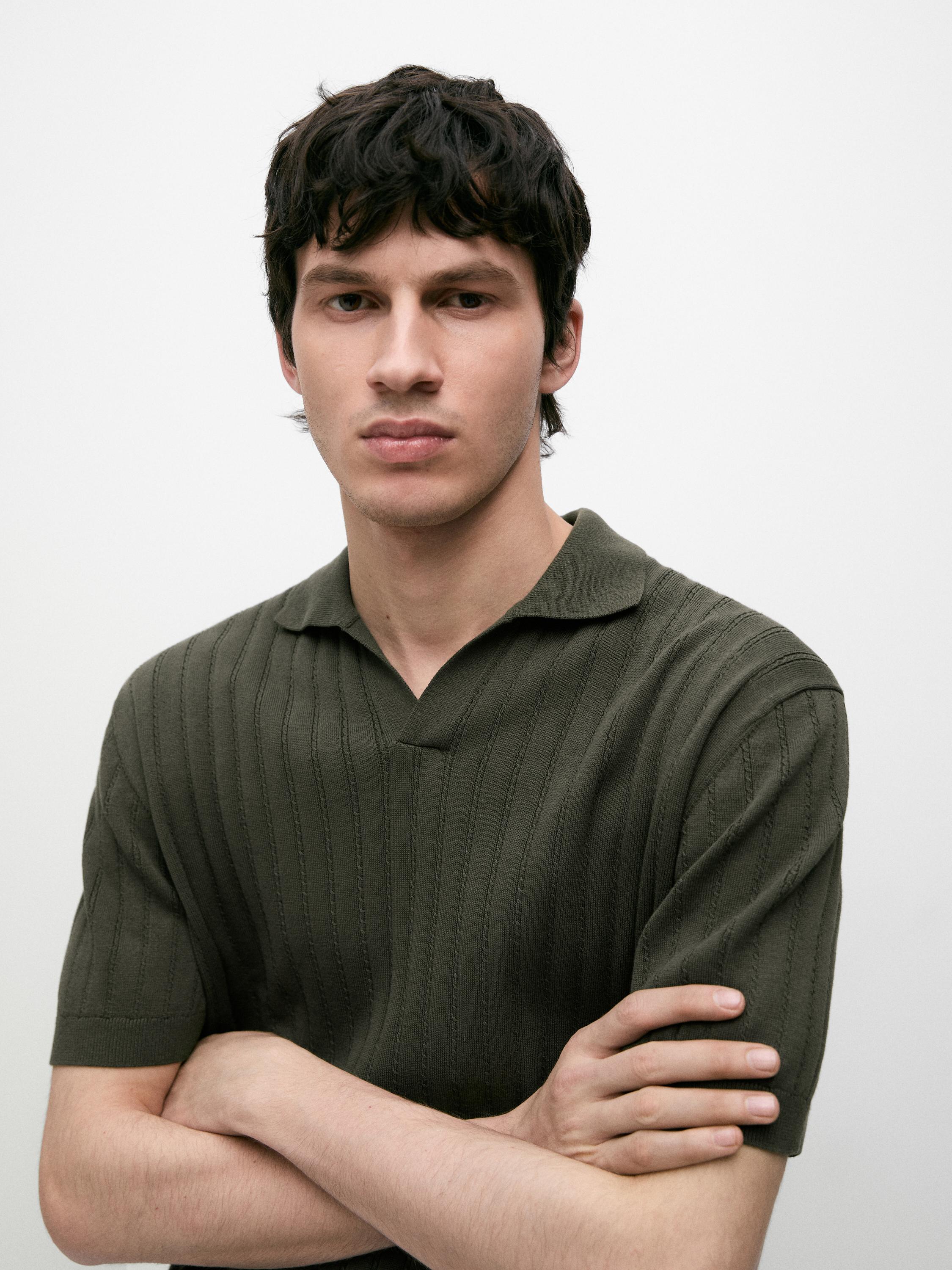 Cable-knit polo sweater — DARK KHAKI