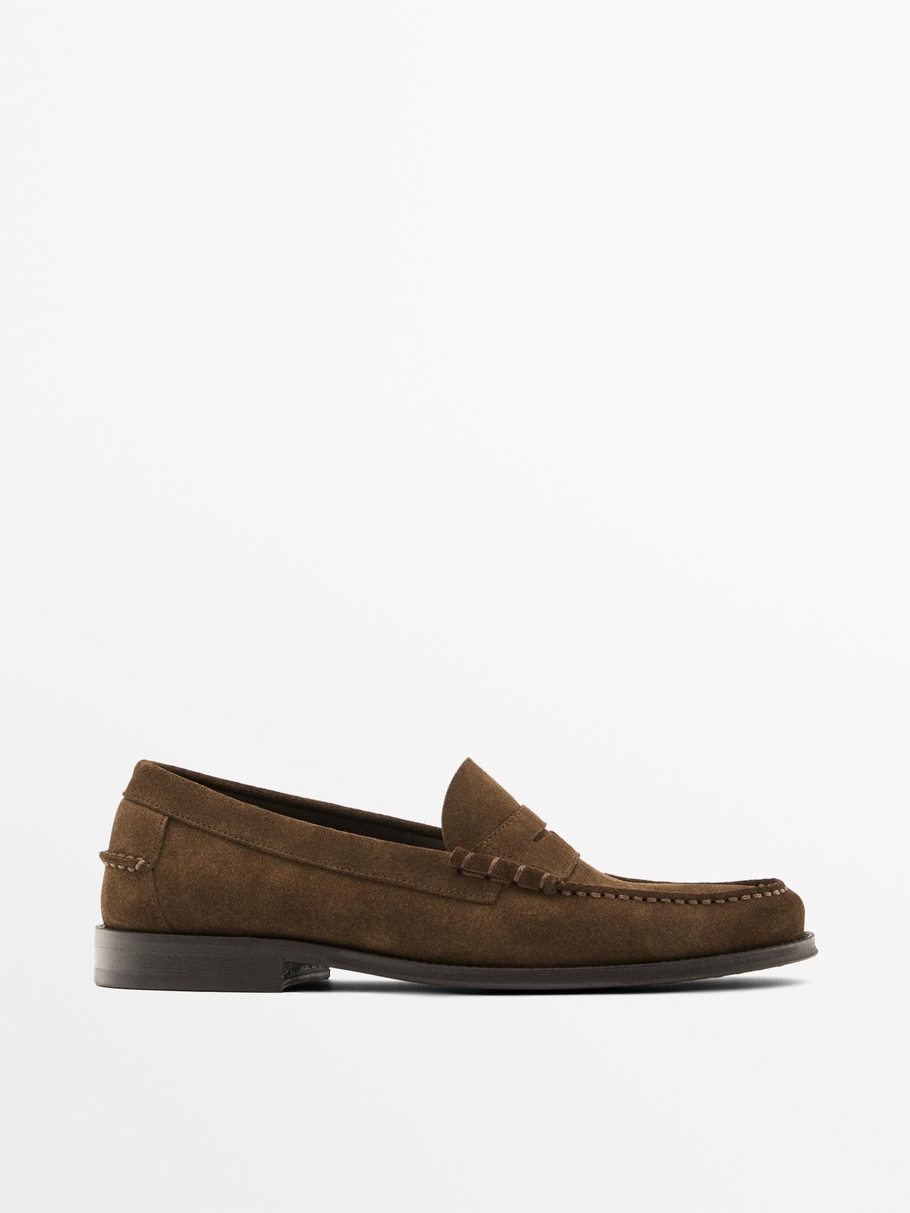 Massimo Dutti - Herre - Loafers I Spaltlæder Med Pynterem - Brun - 44