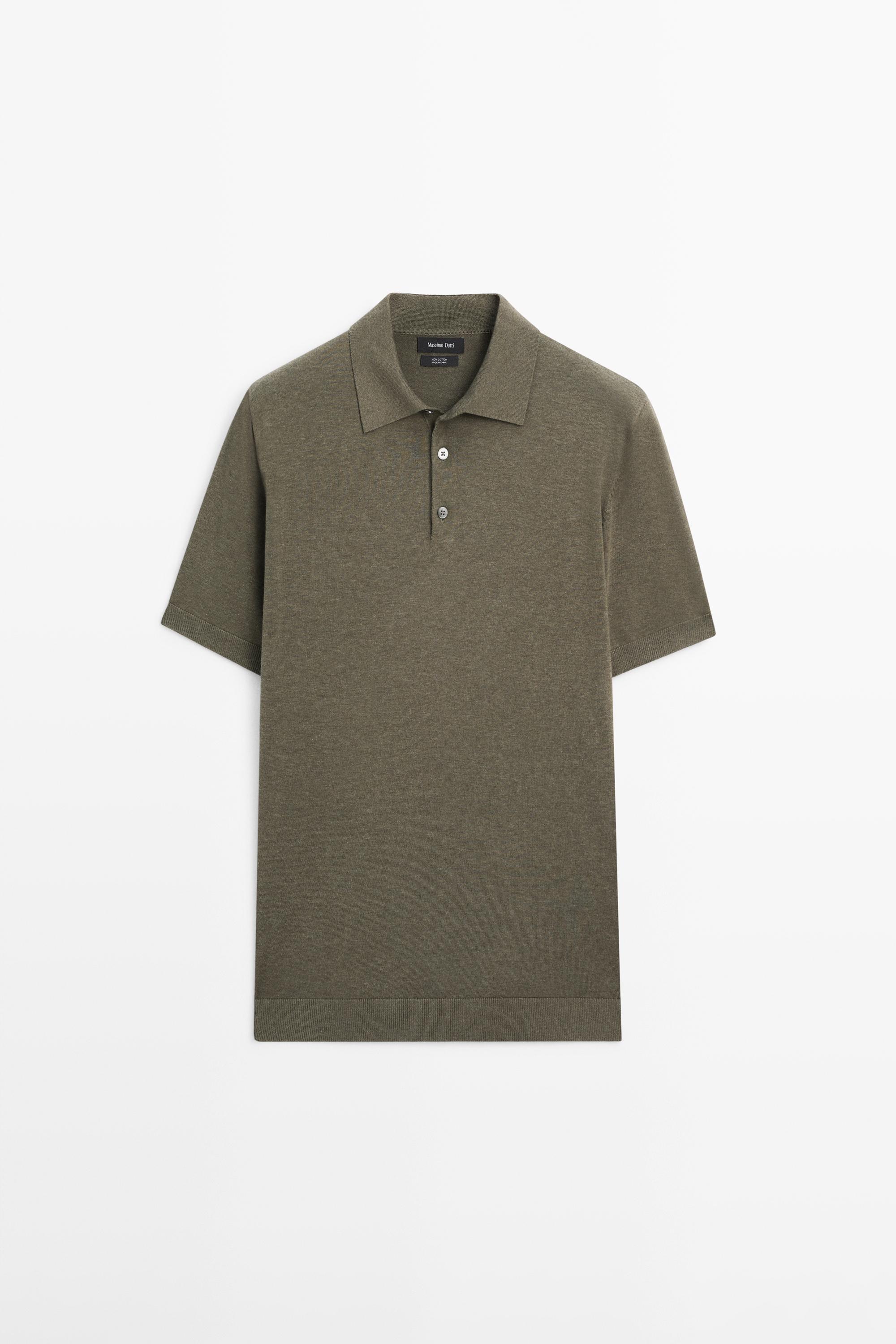 100% cotton knit polo shirt — GREEN MARL (alternate view)