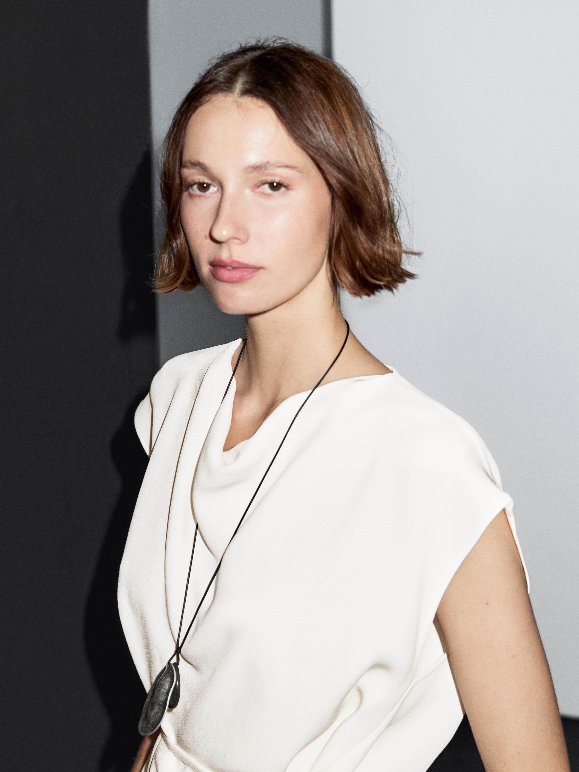 Crepe top with cowl neckline