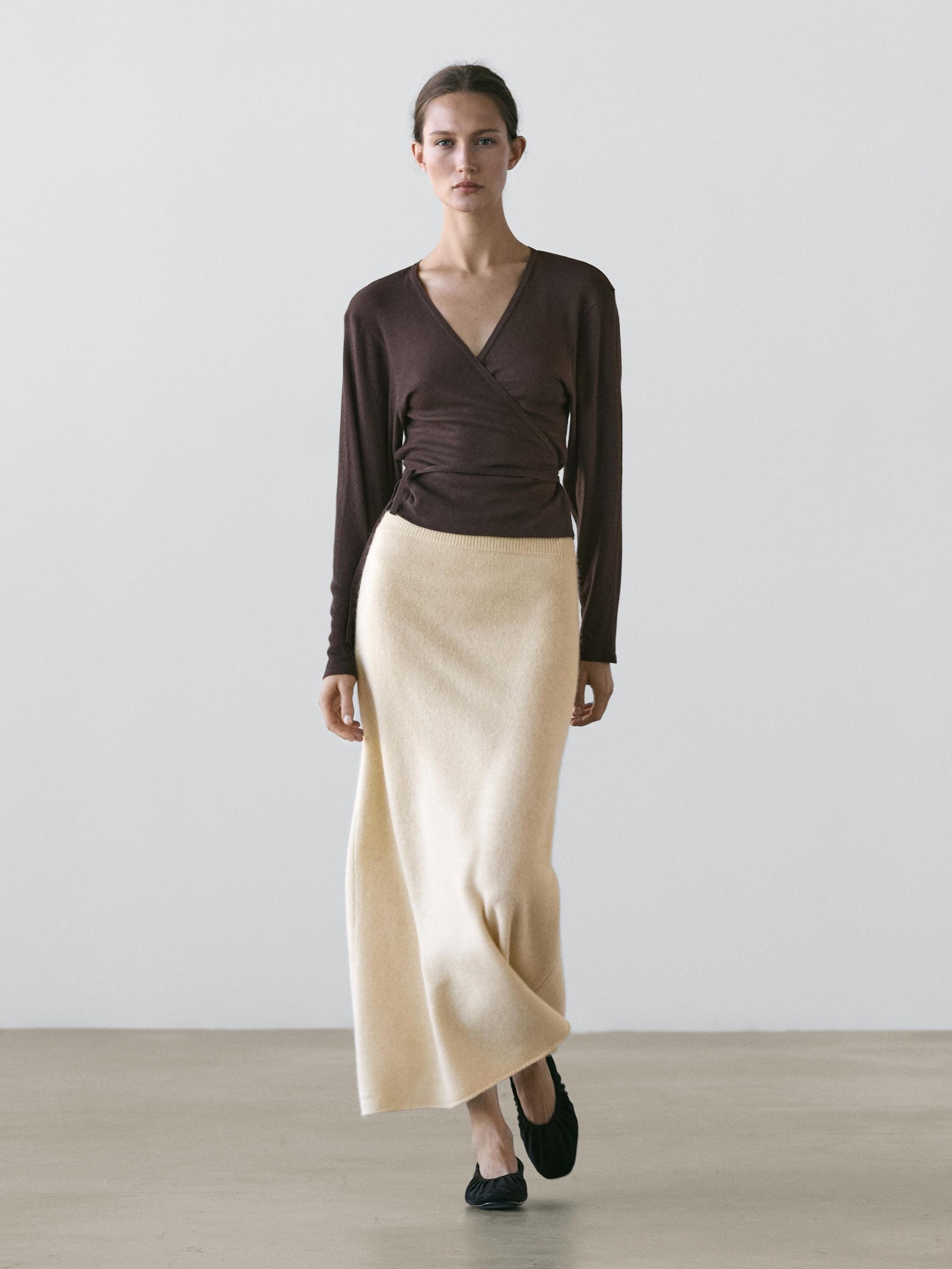 Cardigan In Maglia A Trecce Misto Cotone - Marrone - Xs - Massimo Dutti - Femminile