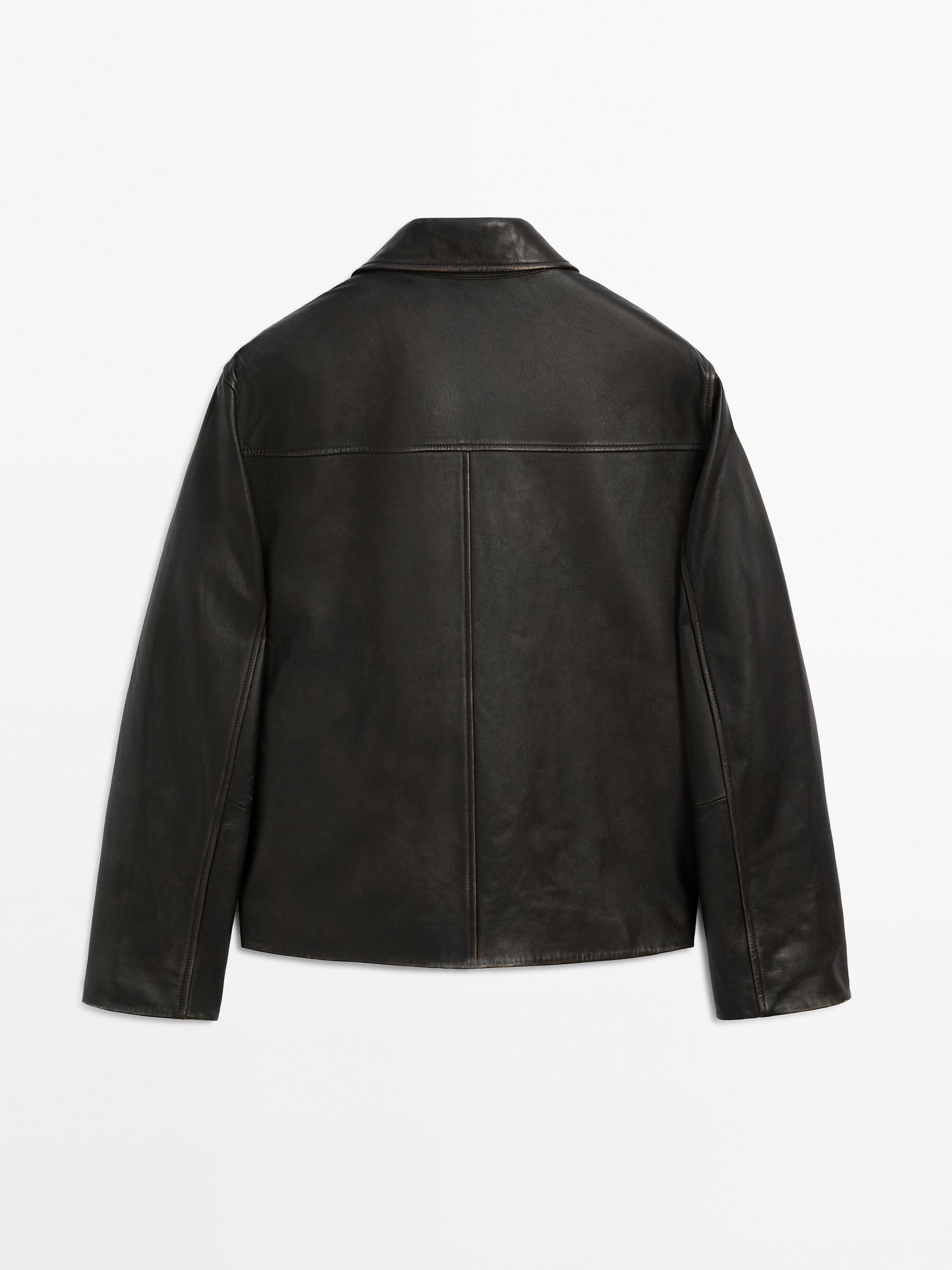 Worn effect nappa leather jacket