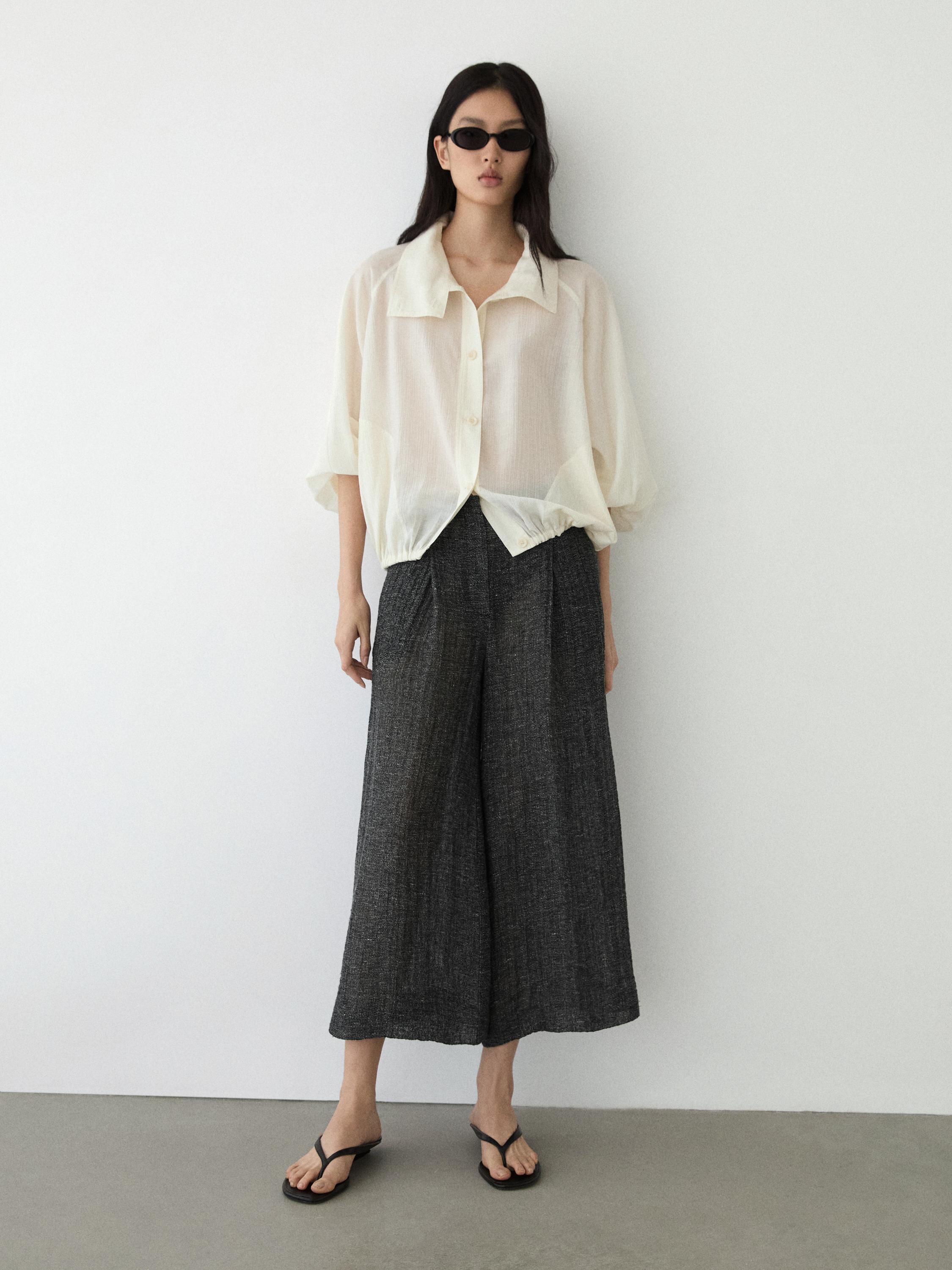 Linen blend melange darted pants — GREY
