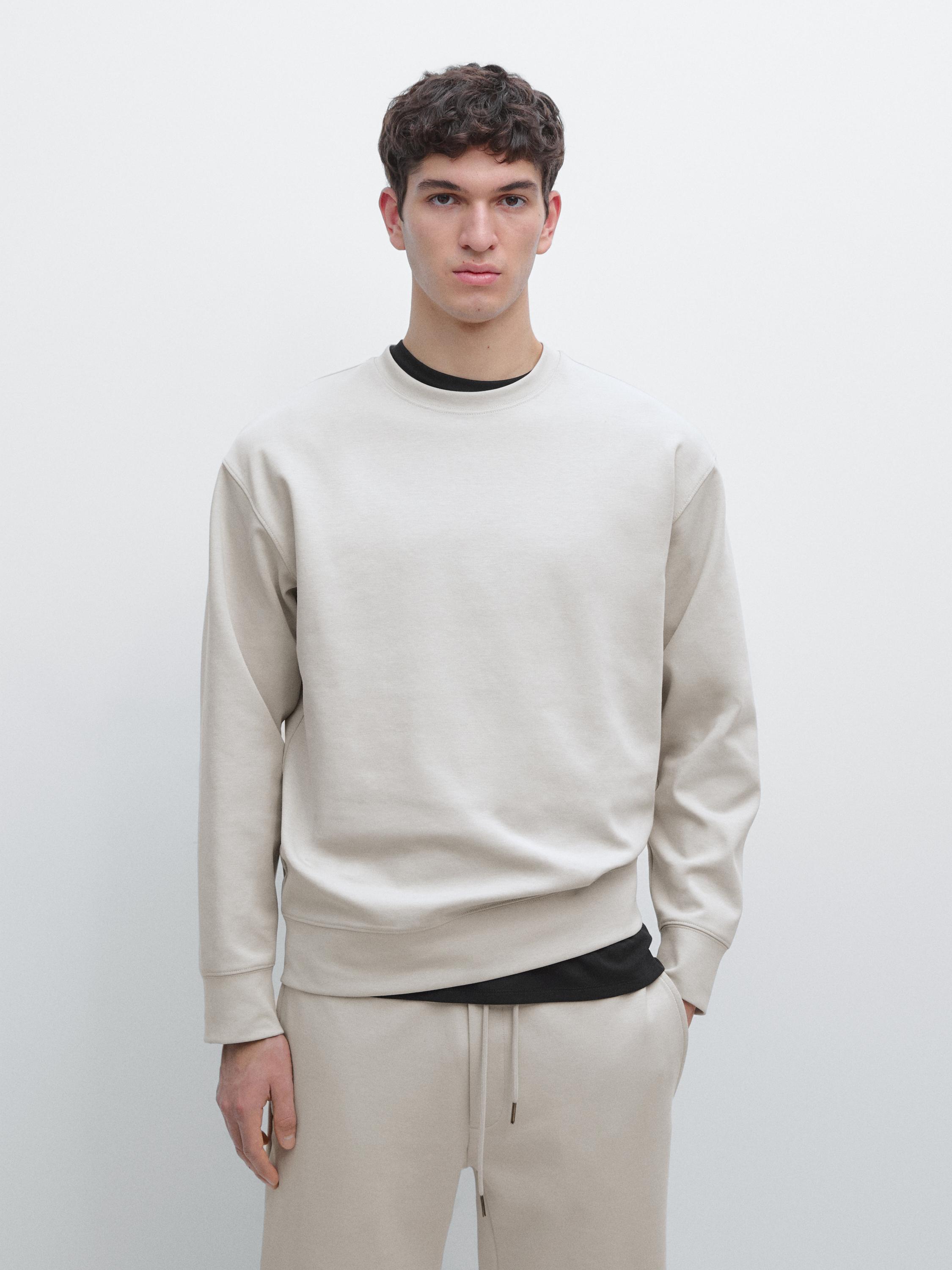 Cotton blend sweatshirt — PEARL GREY