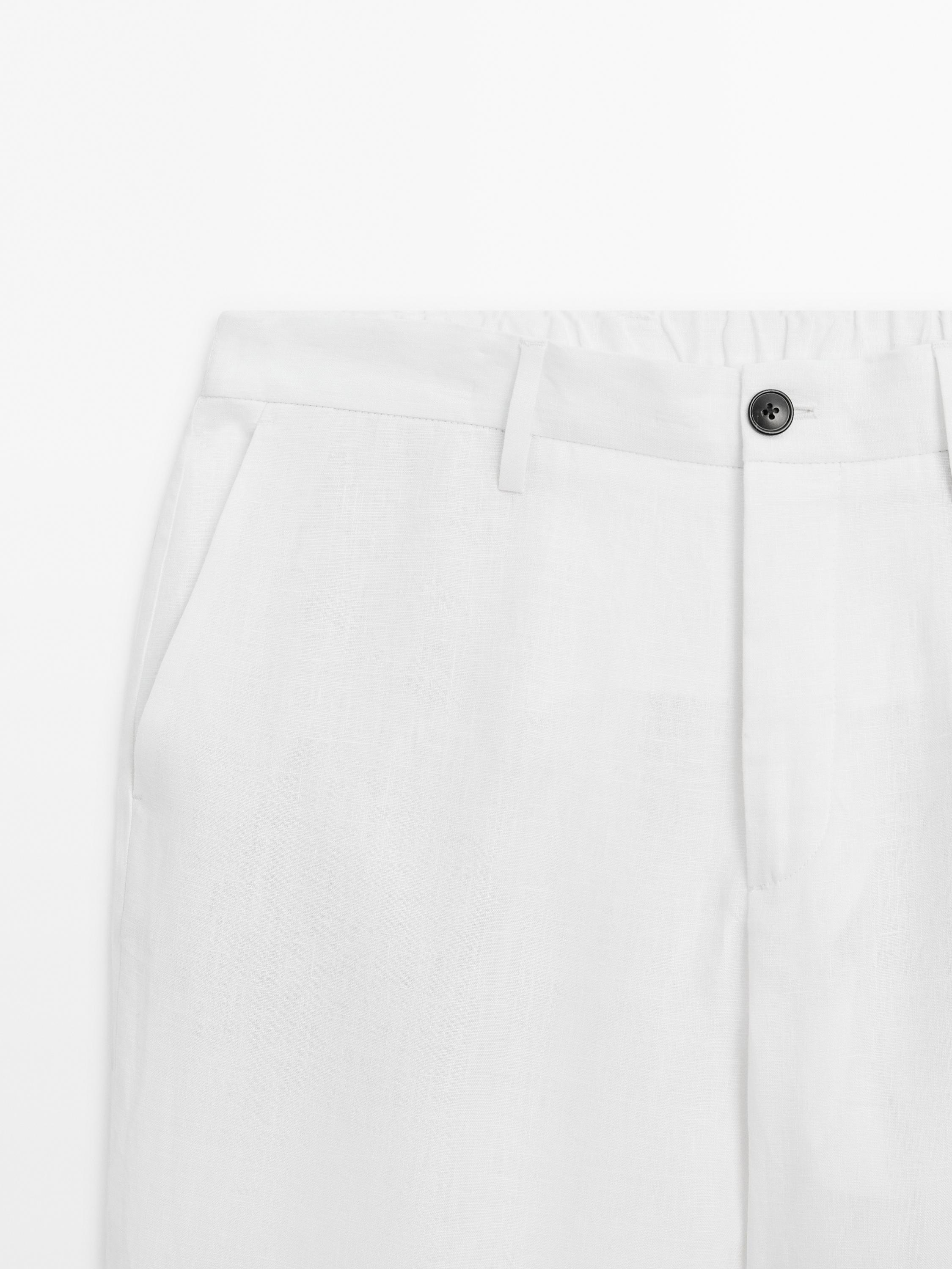 Pantalon regular fit 100 % lin