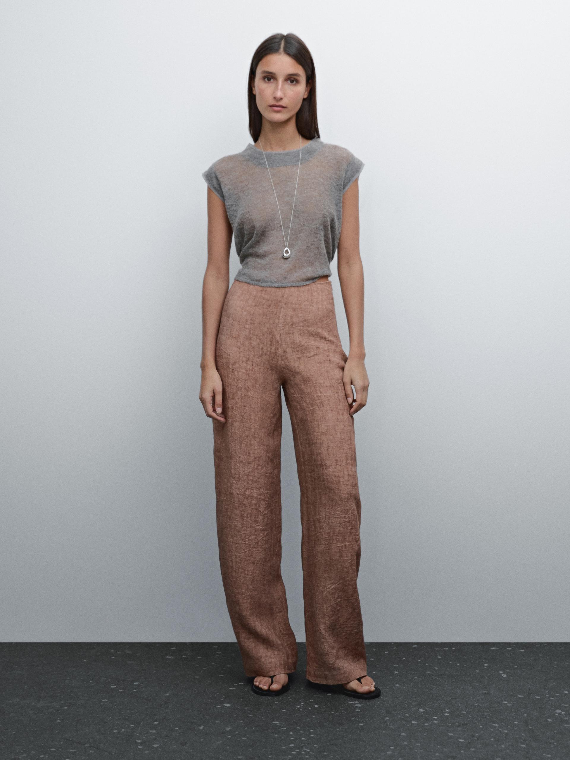Pantalon Fluide 100 % Lin - Argile - 40 - Massimo Dutti - Femme