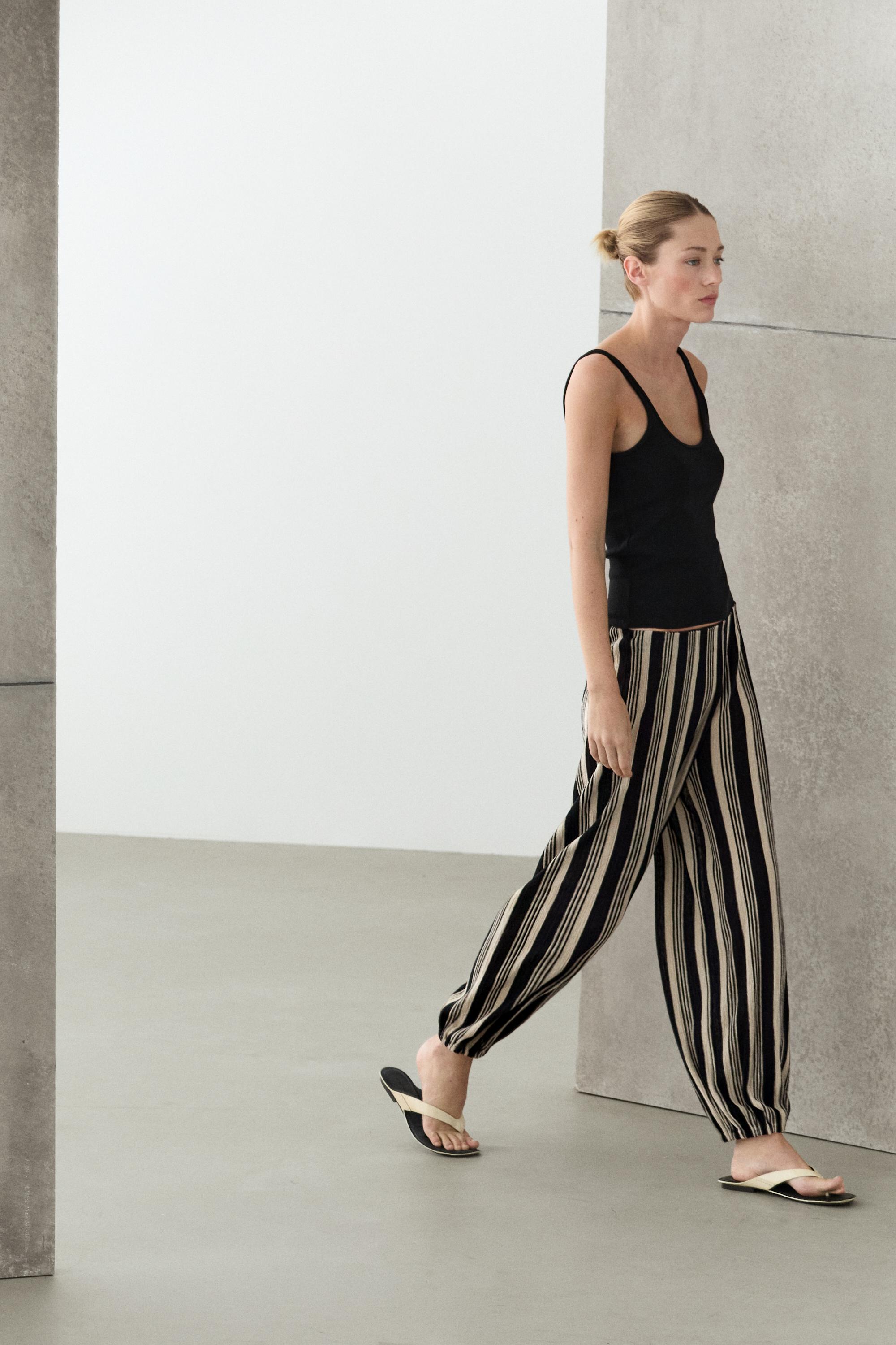 Striped sarouel co-ord pants — BLACK
