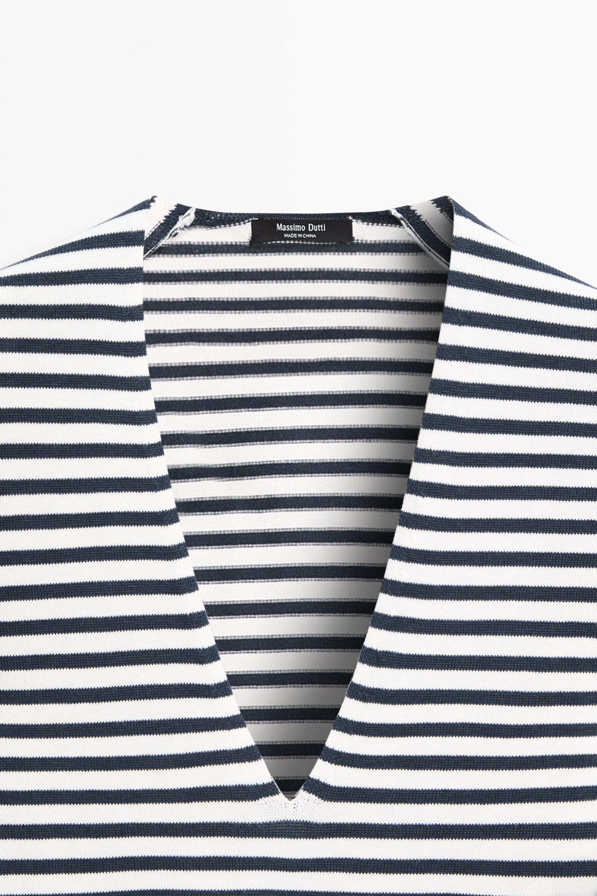 Striped V-neck knit sweater — CREAM