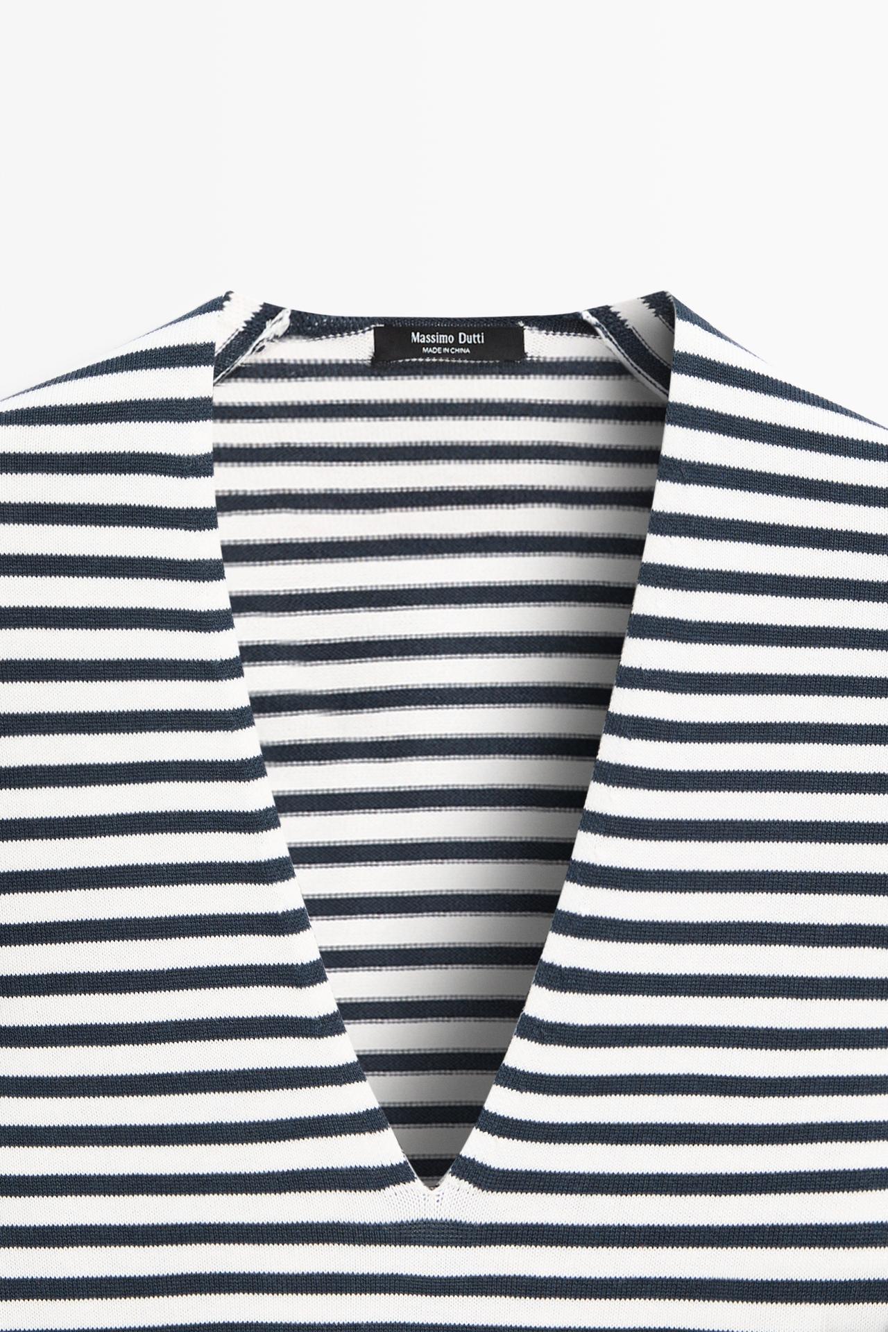 Striped V-neck knit sweater — CREAM