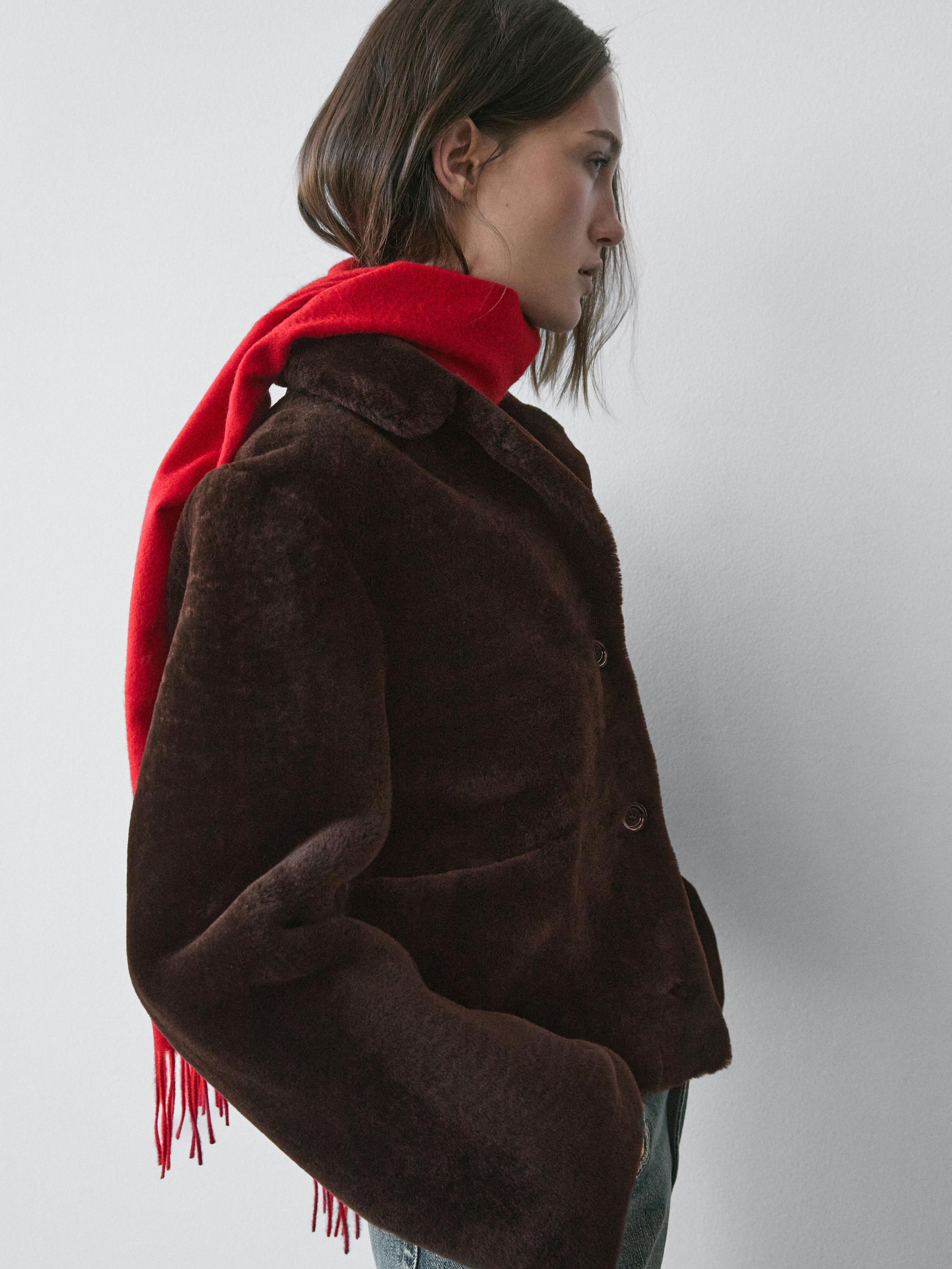 Short lambskin mouton jacket — BROWN