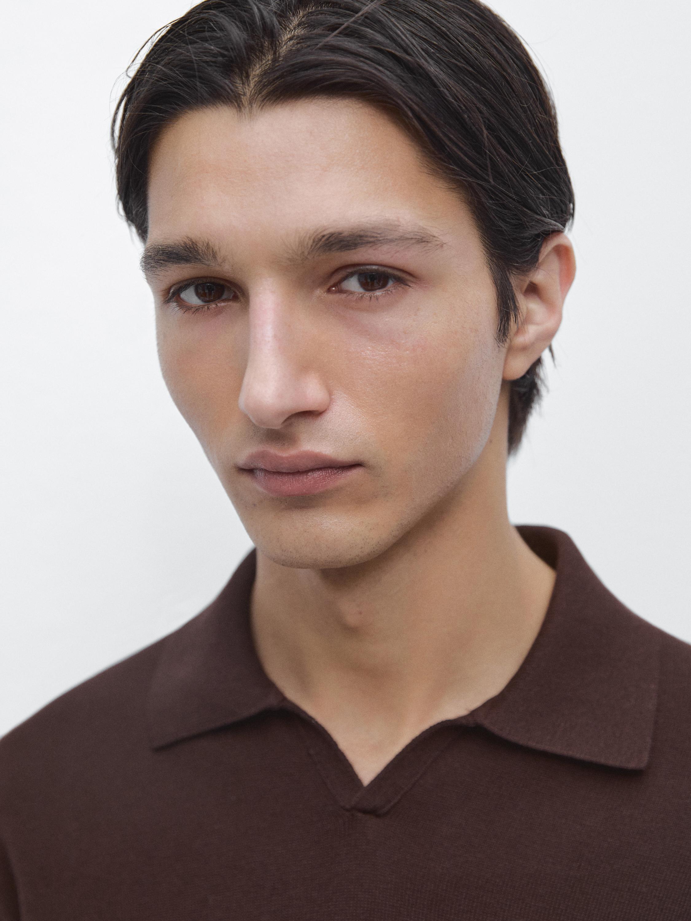 Cotton blend knit polo sweater — BURGUNDY