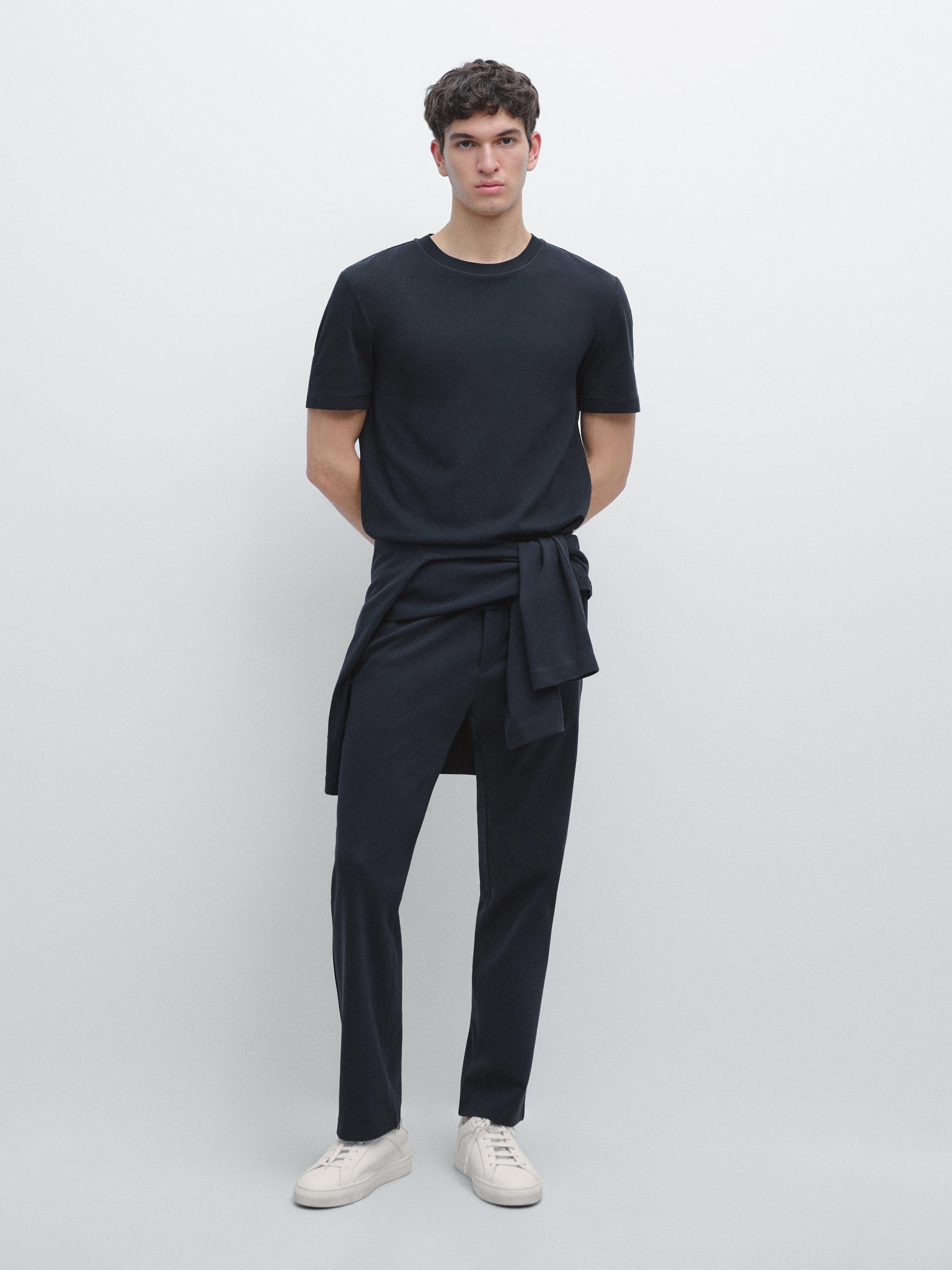 Straight-leg cotton blend trousers