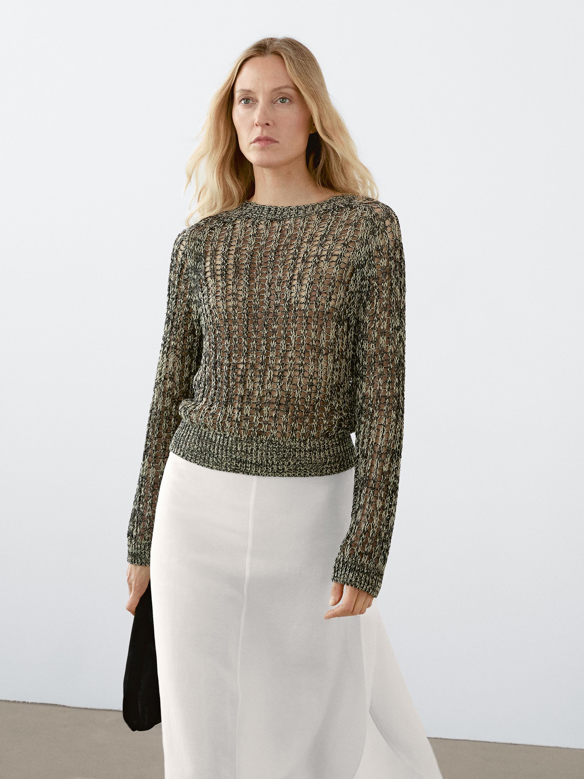 Pull en maille ajourée de coton mélangé