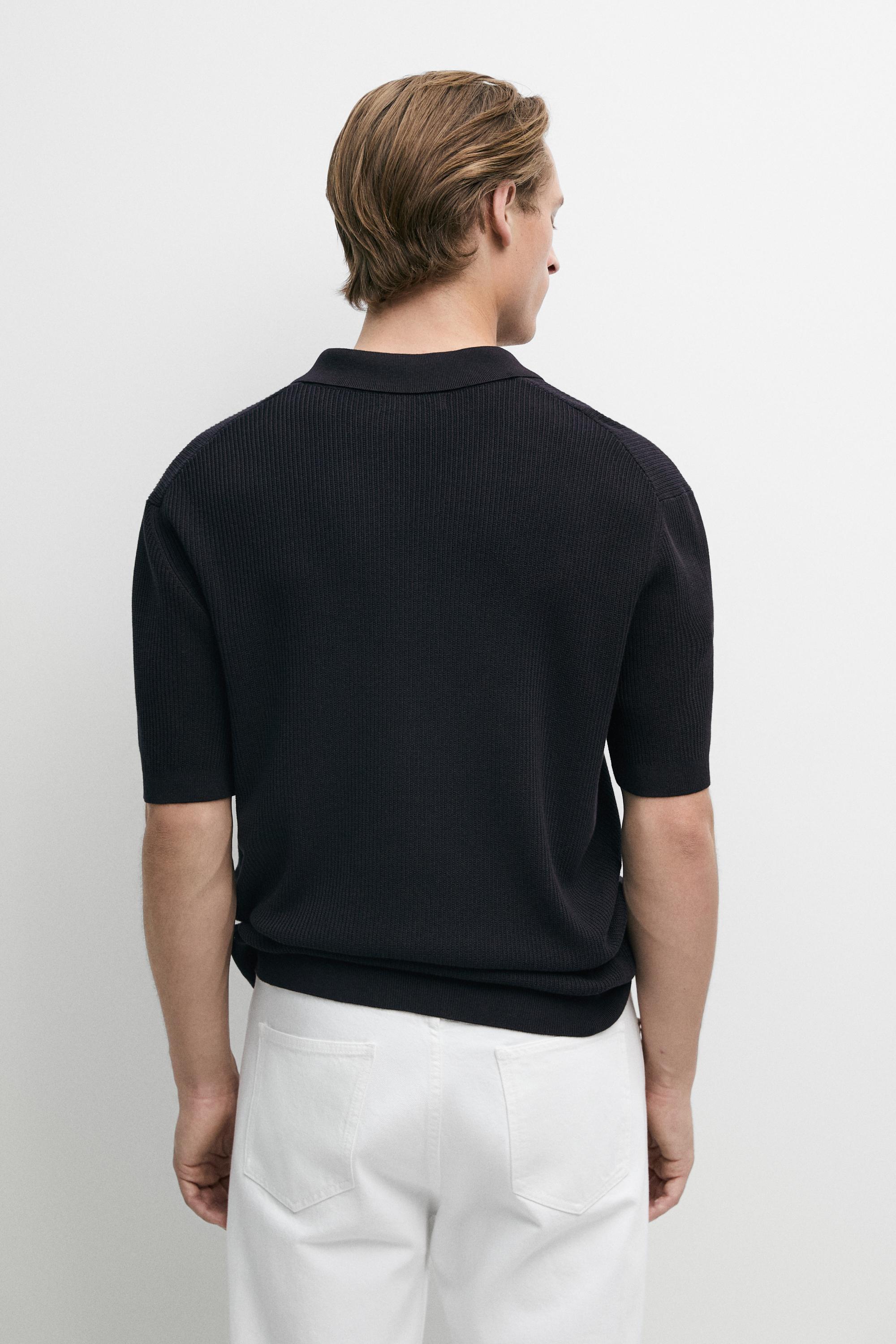 Knit polo sweater with quarter-zip collar — NAVY BLUE