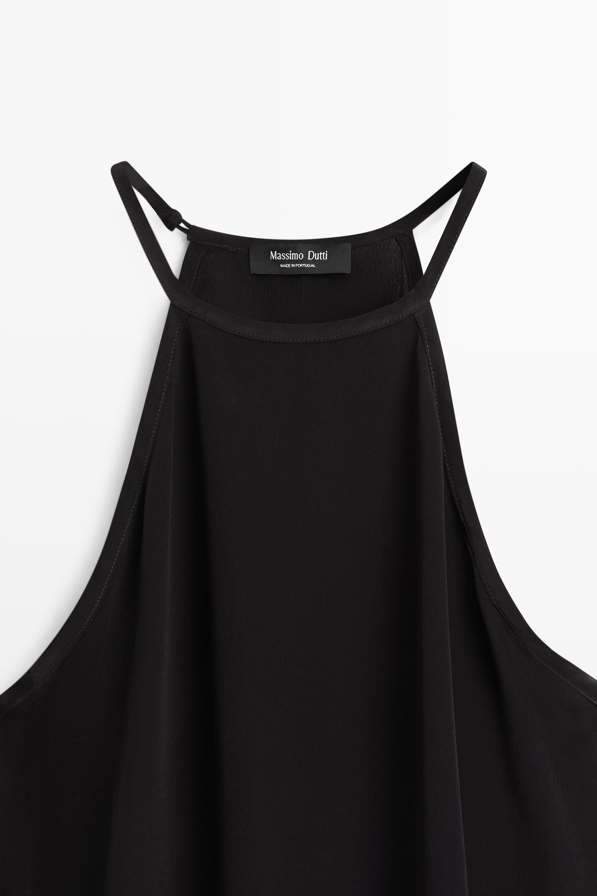 Long contrast halter top — BLACK
