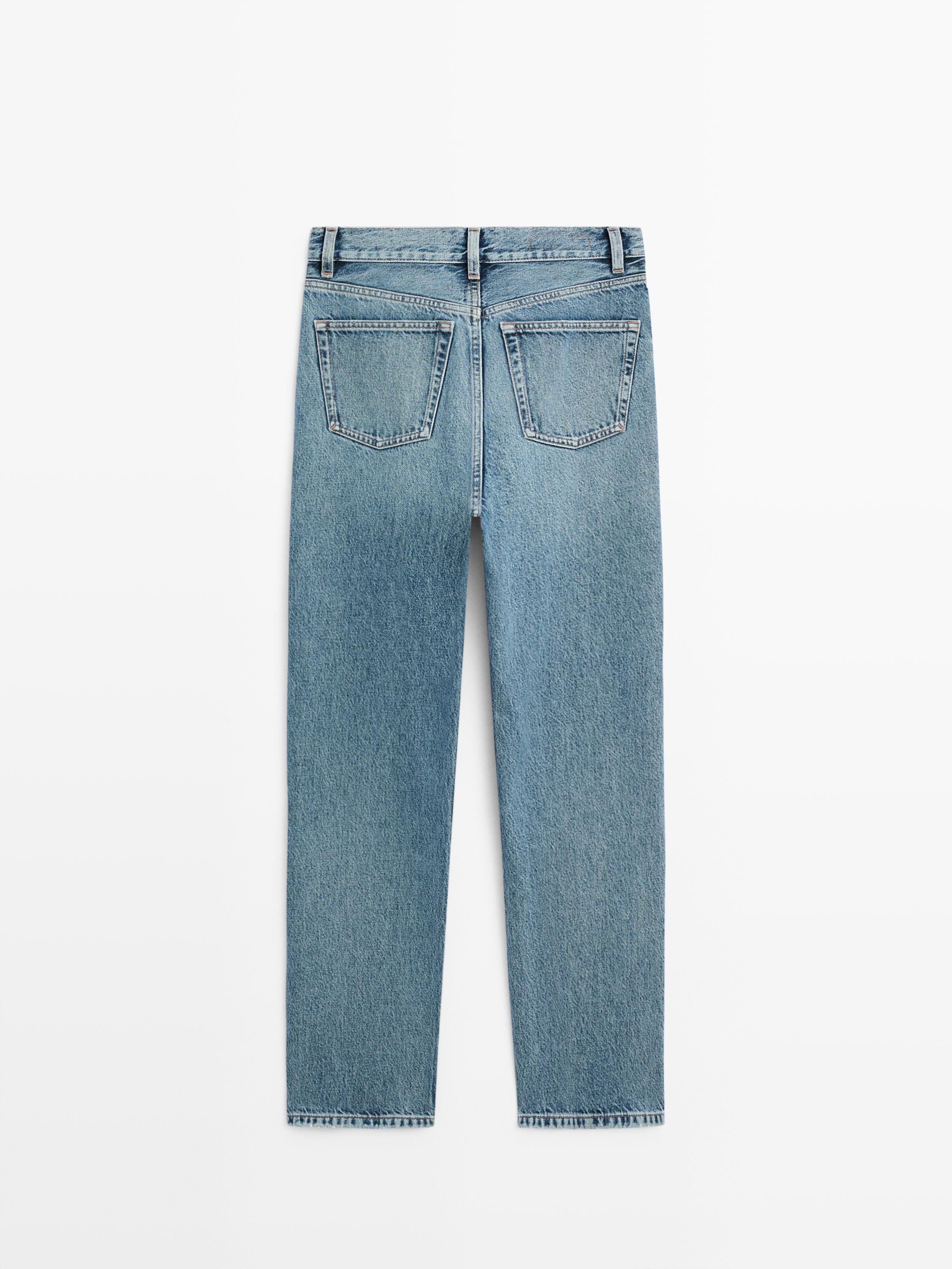Straight-leg high-waist jeans — Light Blue