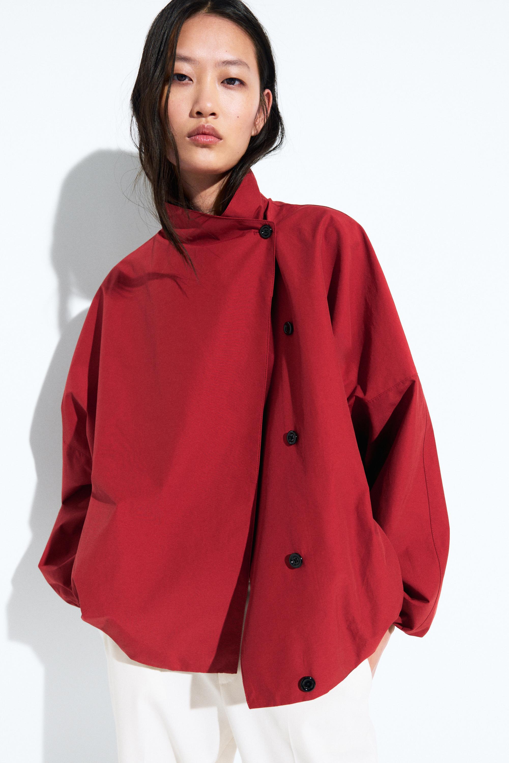 Technical bomber jacket with side button — BRIGHT RED