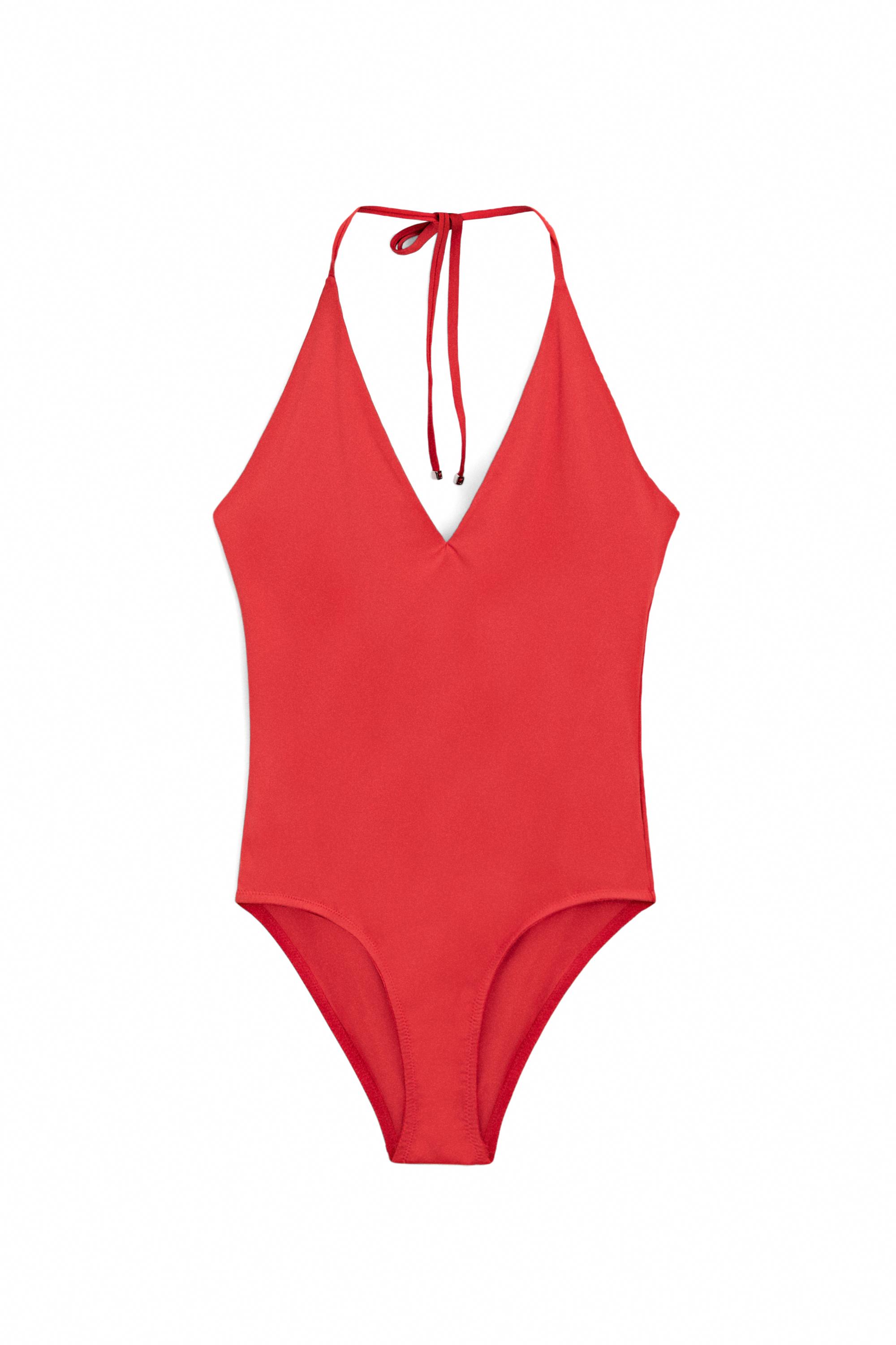 Halter V-neck swimsuit — BRIGHT RED