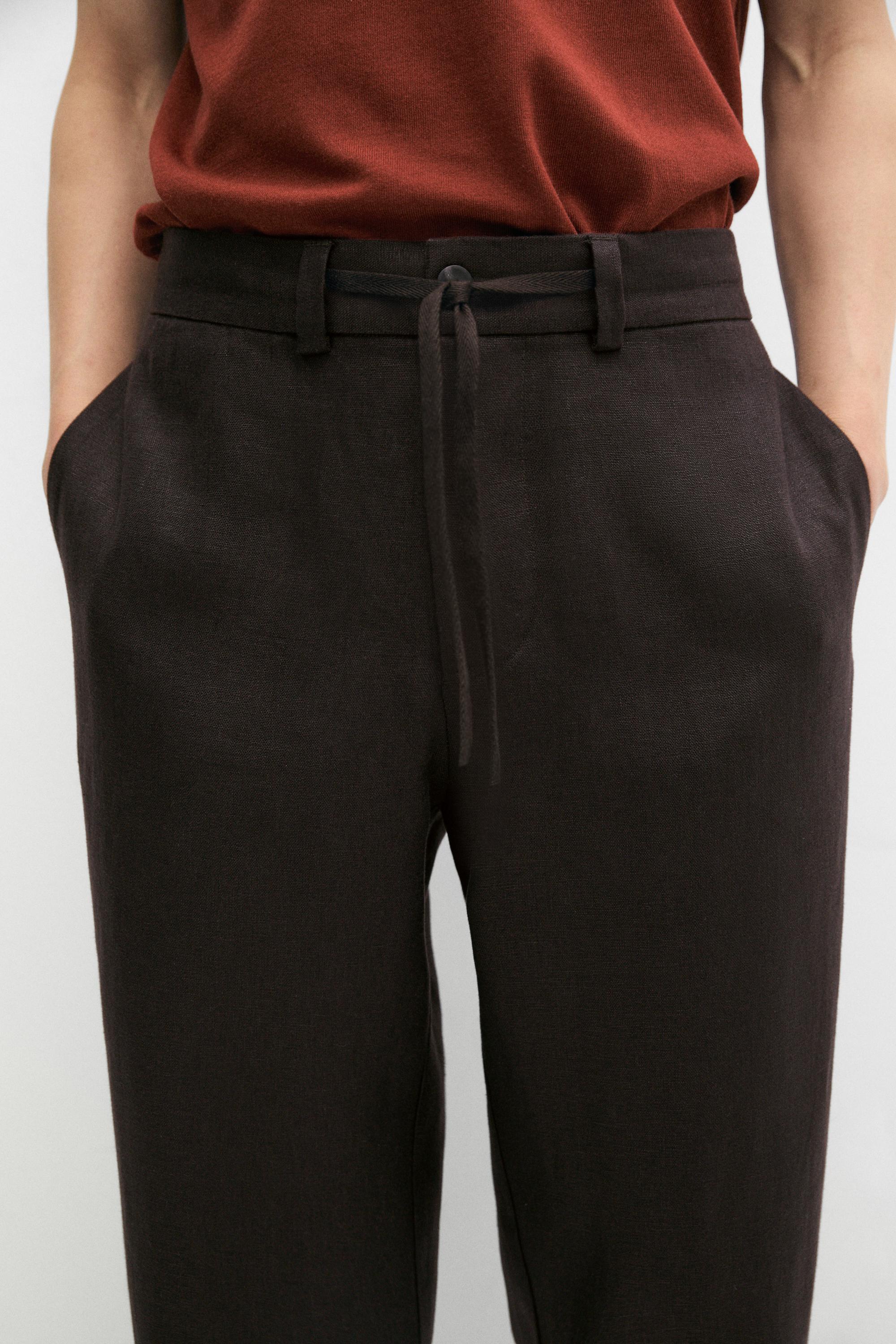 100% linen total look trousers — BROWN