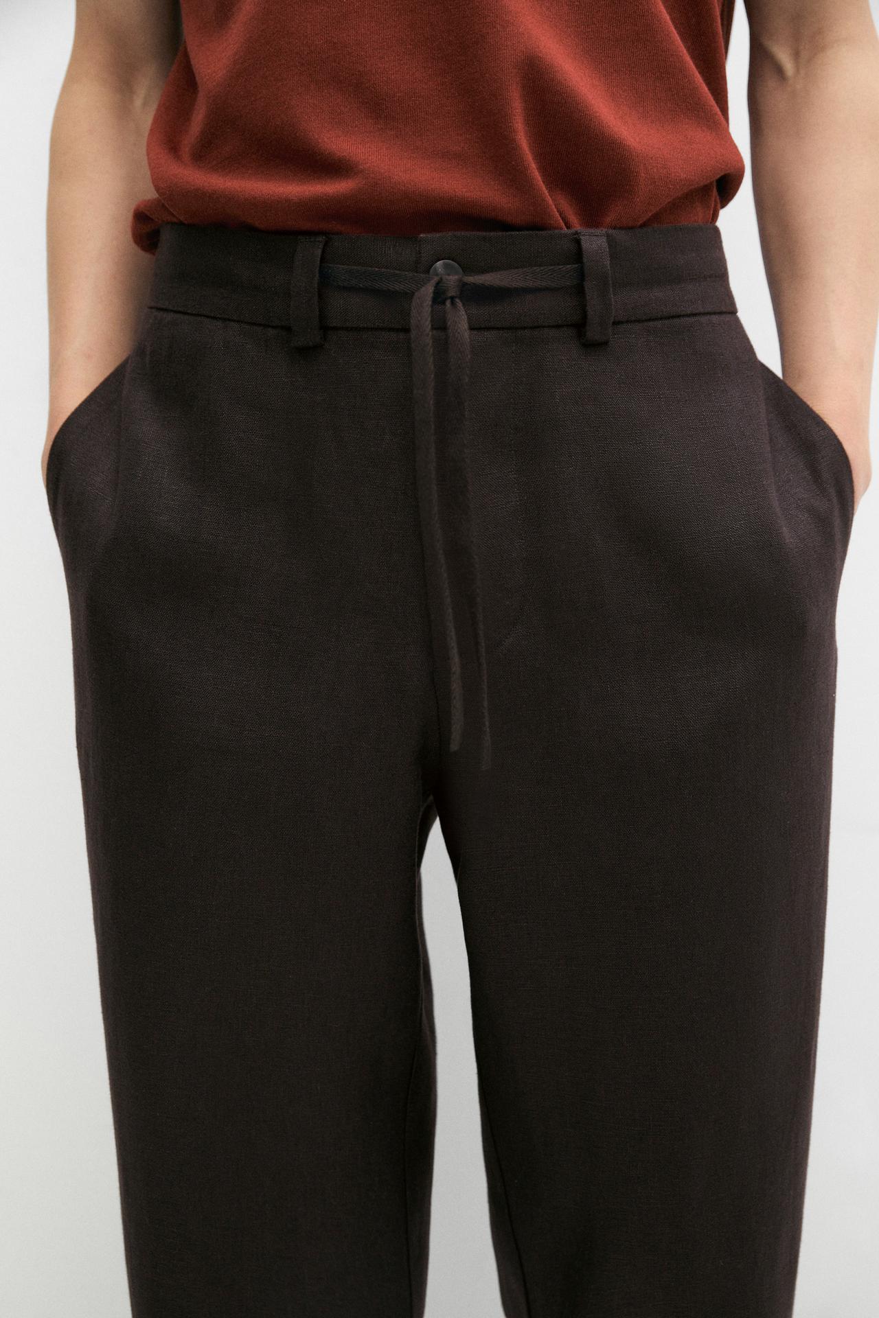 100% linen total look pants — BROWN