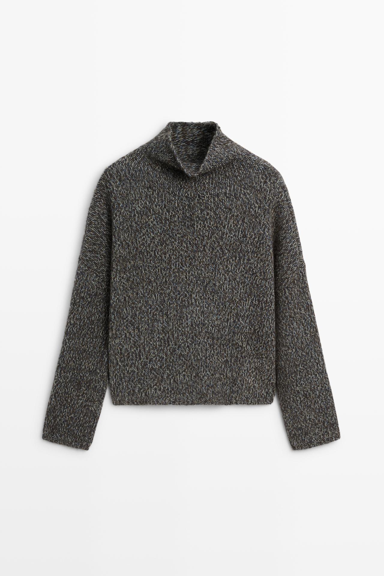 100% wool mouliné knit sweater — MEDIUM BLUE